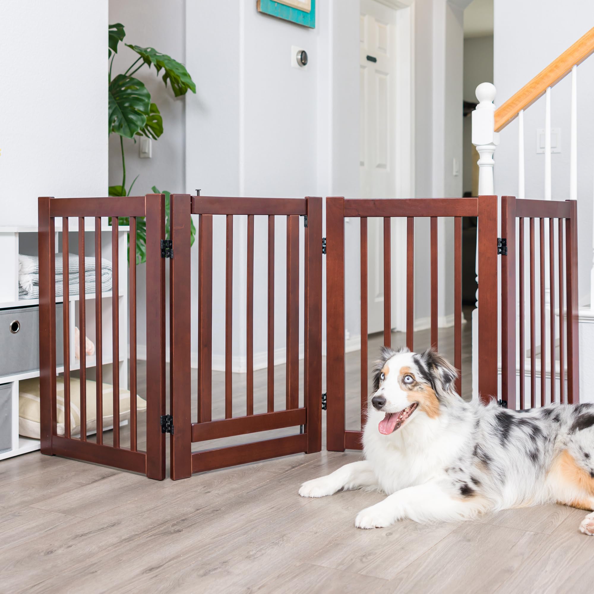 Primetime Petz 360 Configurable Dog Gate with Door - Indoor Freestanding Walk Through Wood Pet Gate,Walnut