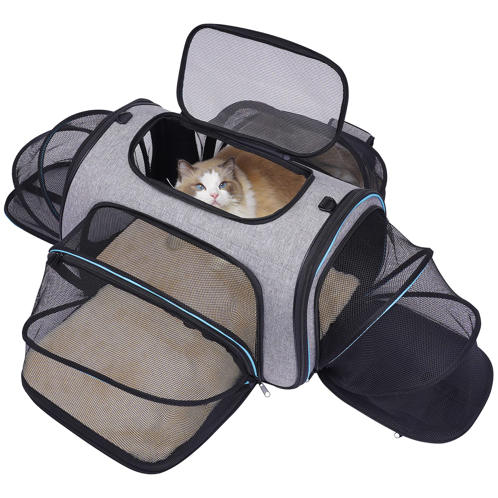 Siivton 4 Way Expandable Pet Carrier, Airline Approved Collapsible Cat Soft-Sided Carriers W/Removable Fleece Pad for Cats, Pupp