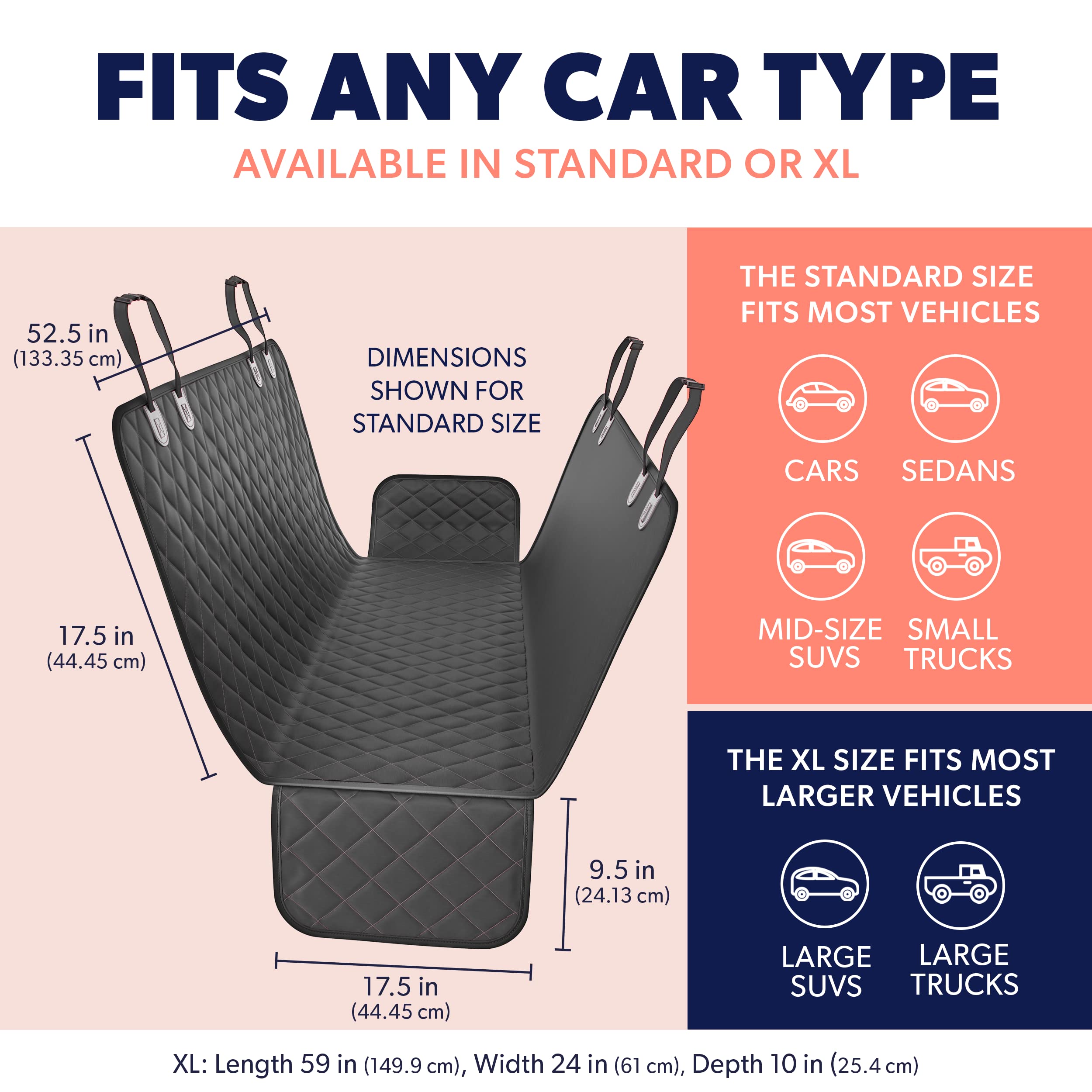 Active Pets Dog Car Seat Cover For Back Seat, Waterproof Pet Hammock Protector, Durable Nonslip Seat Protection Suv Truck, Standard 53'X56', Orange