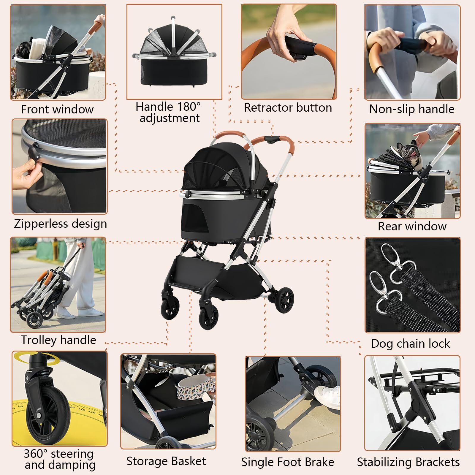 Dog Stroller For Medium Dogs, Cyumail Pet Stroller For Small And Medium Dogs And Cats Weighing Up To 50 Lbs, Cat Strollers For 2