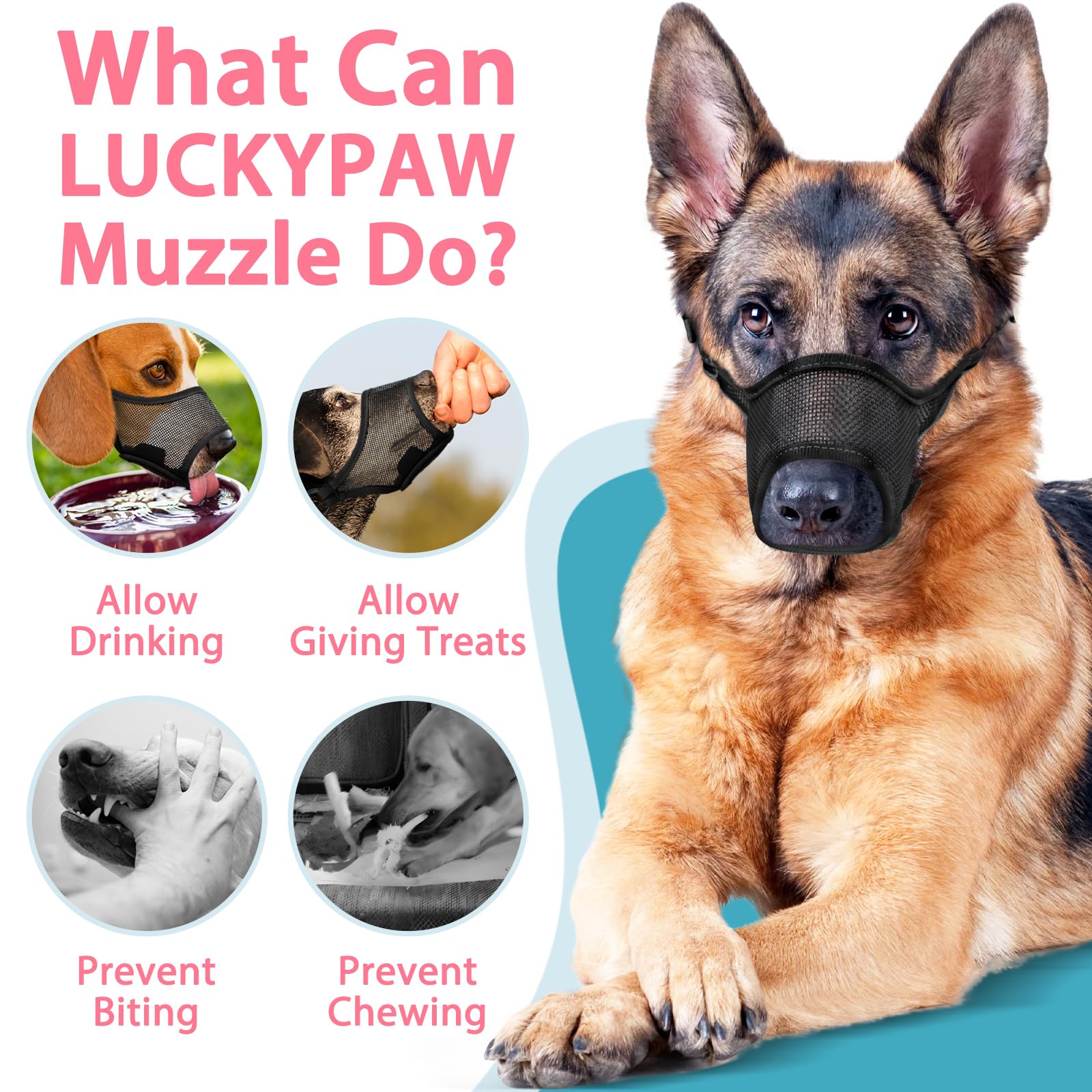 Luckypaw Dog Muzzle, Mesh Muzzle For Large Medium Small Dogs, Soft Mouth Guard For Biting Chewing, Breathable Mouth Cover With A