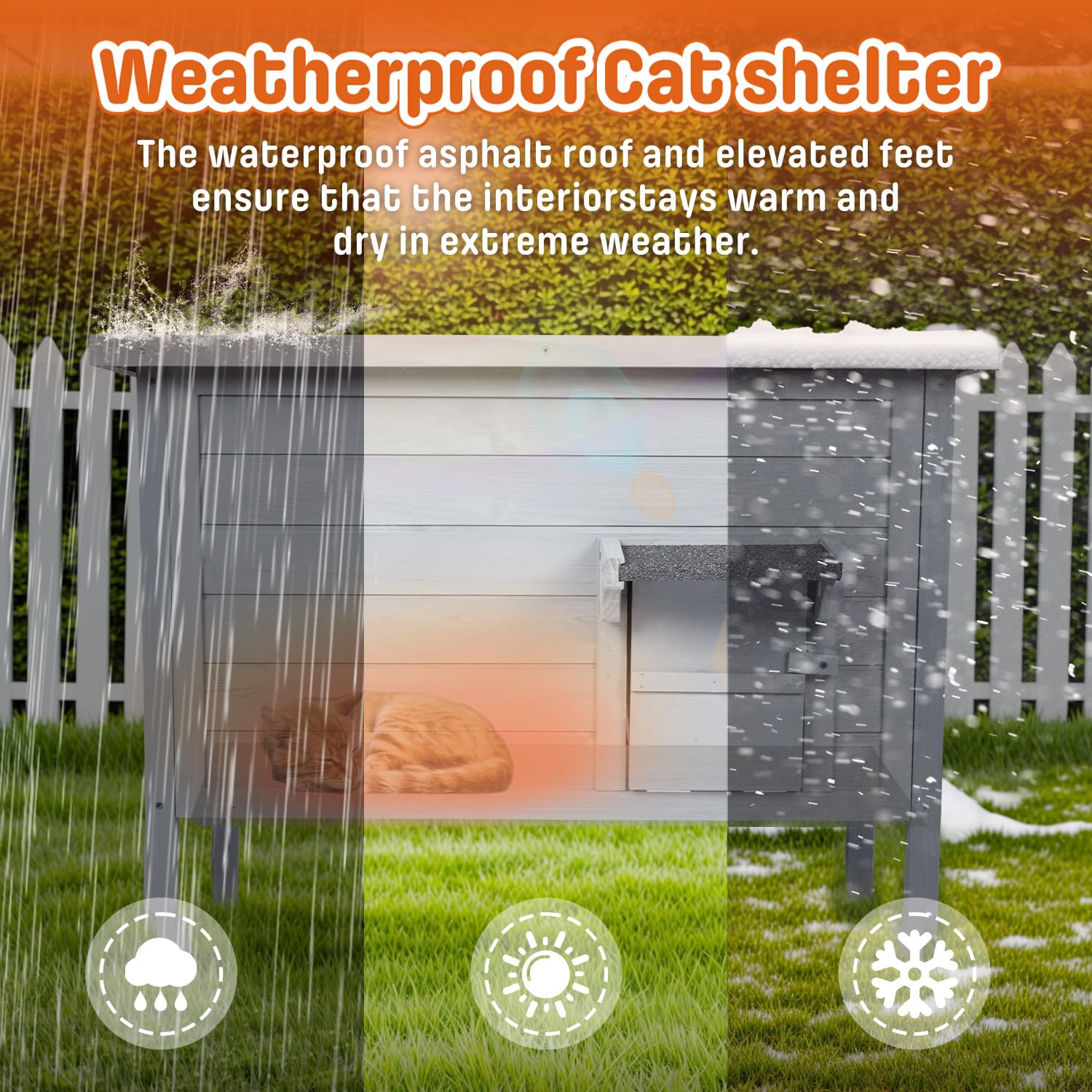 BRIOPAWS Outdoor-Cat-House-Insulated | Feral-Cat-Shelter for Winter | Weatherproof | Large Wooden Pet House for Multiple Cats |