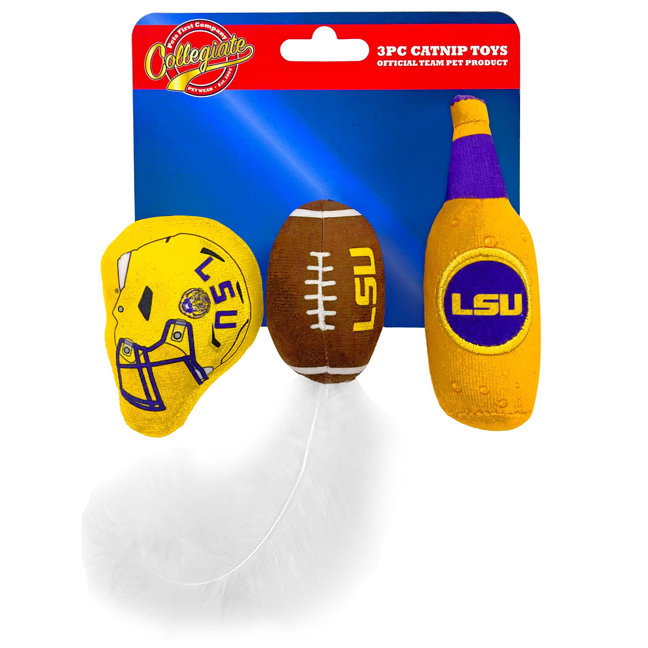 Pets First Best Plush Cat Toy - Ncaa Lsu Complete Set Of 3 Piece Cat Toys Filled With Fresh Catnip. Includes: 1 Helmet Cat Toy, 