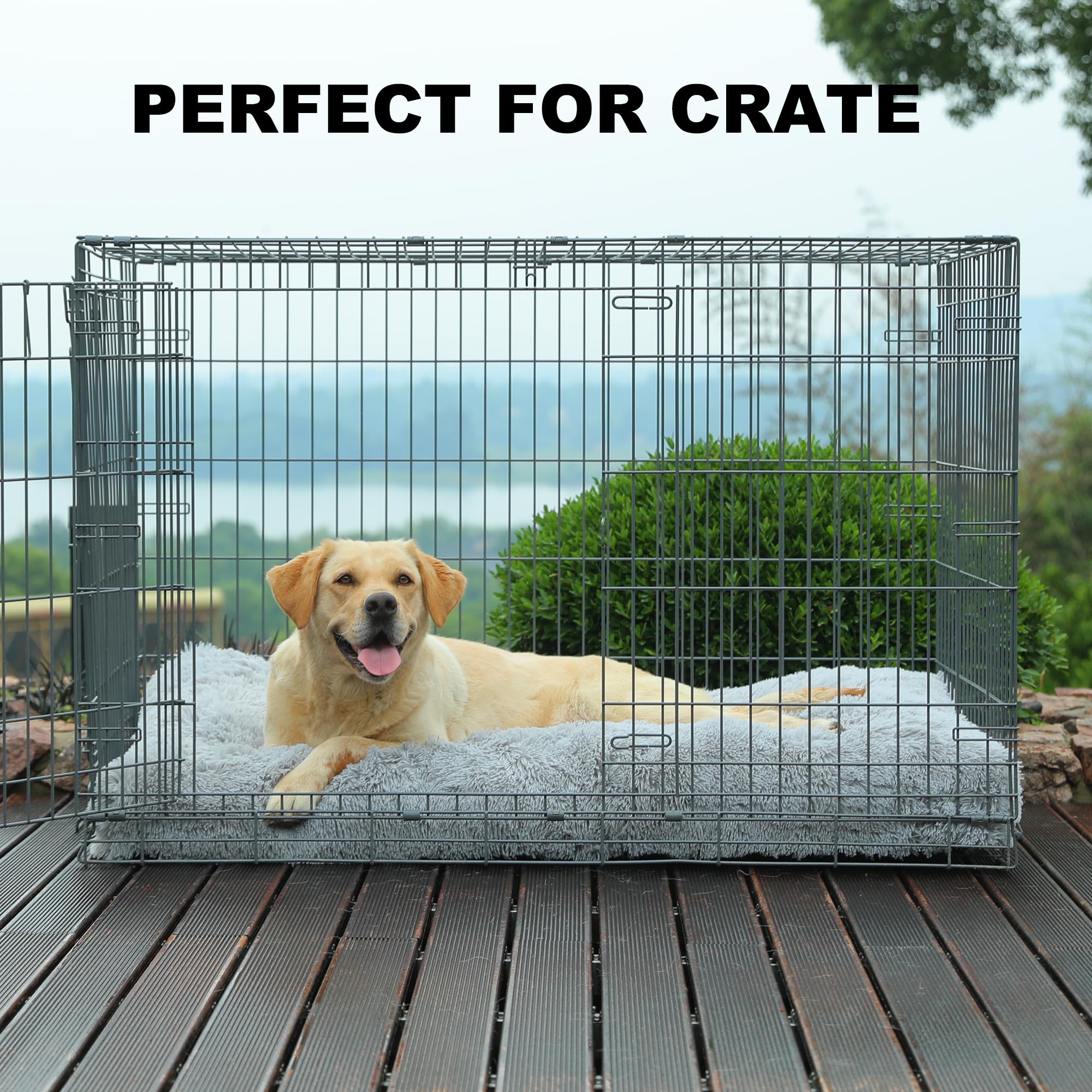 Bedfolks Waterproof Crate Bed, Plush Pad With Removable Cover, Faux Fur For Xxl Dogs, Fluffy Washable Kennel Bed 47''X29'', Soli