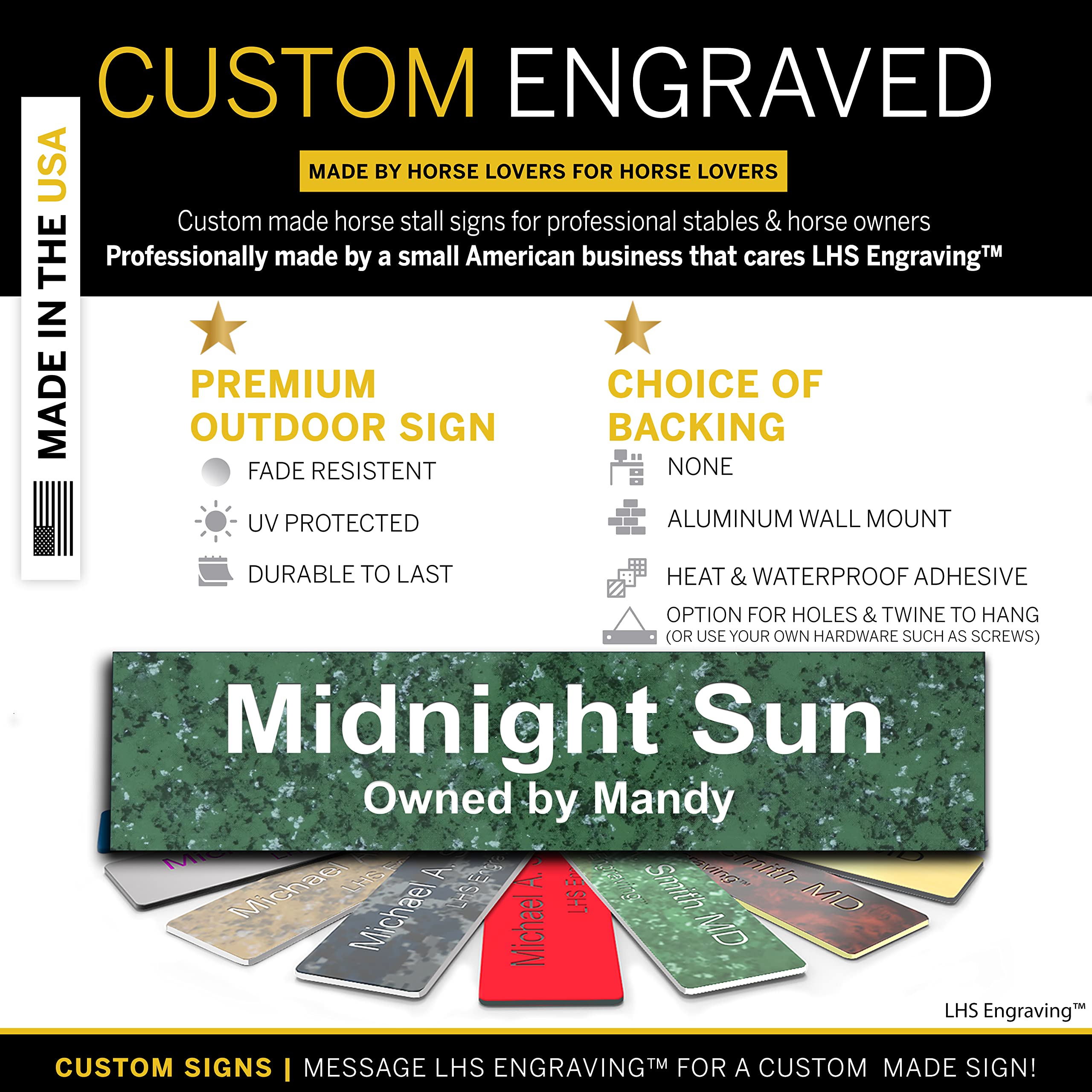 Lhs | Horse Stall Name Plate, 2X10 Personalized Stall Signs, Uv Protected, All Weather Adhesive, Hanging, Mounting Or Other, Gre