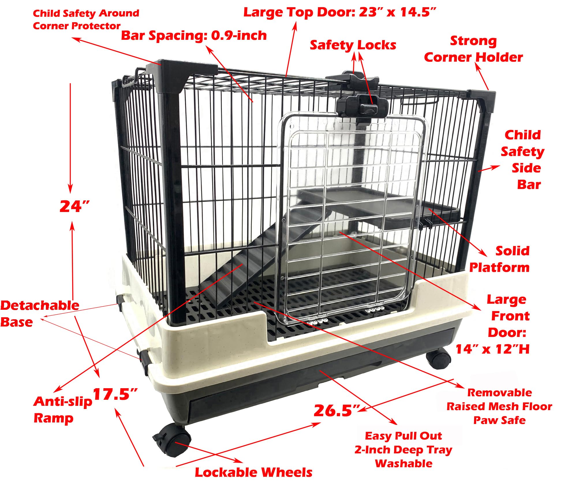 X-Large Pink Deluxe Muli-Level Indoor Rabbit Hutch Cage For Ferret Squirrel Chinchilla Solid Platform Ramp Paw Safe Mesh Floor P