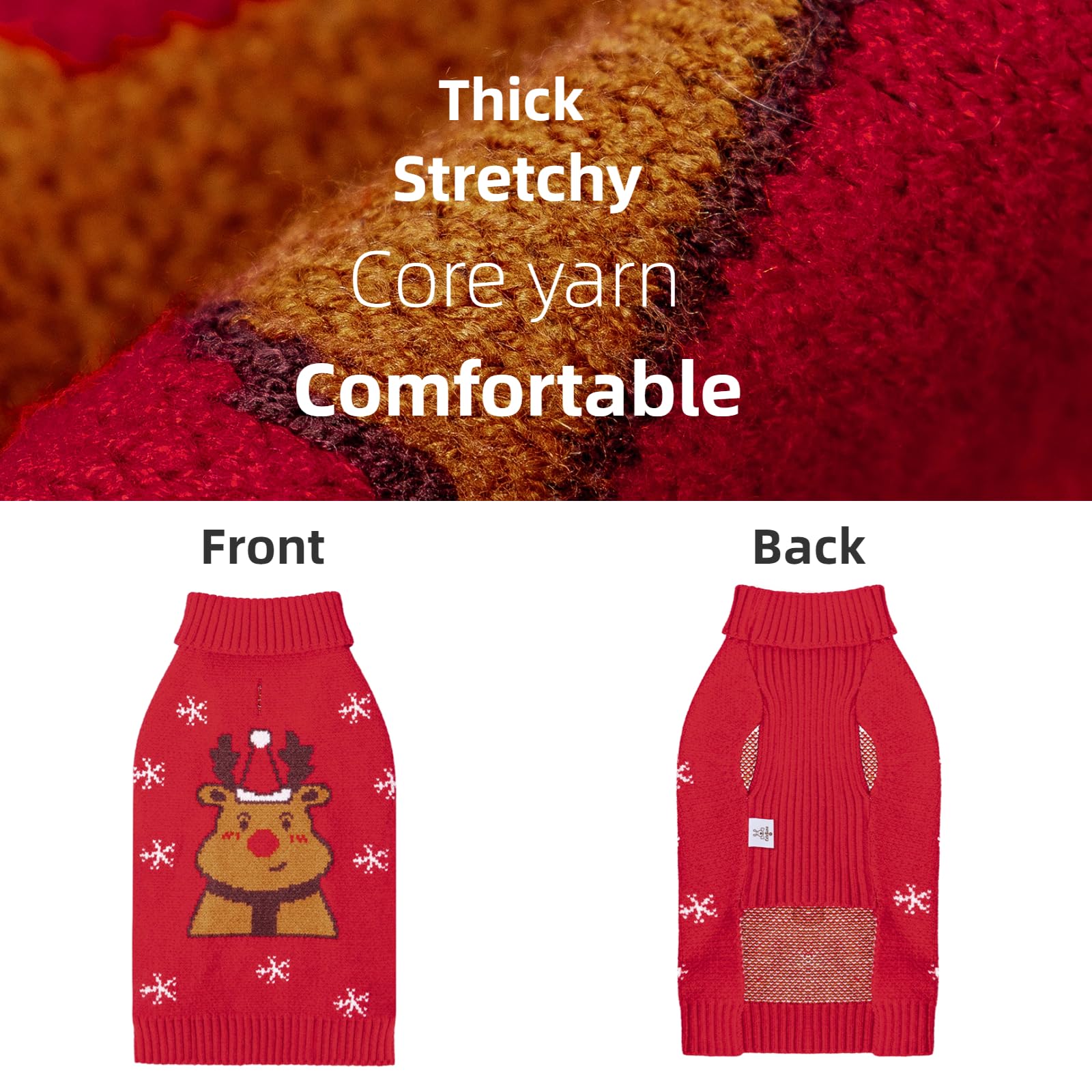 Cutebone Christmas Dog Sweater For Small Dogs Reindeer Knit Red Puppy Sweater Turtleneck Pet Winter Clothes Cat Apparel With Har