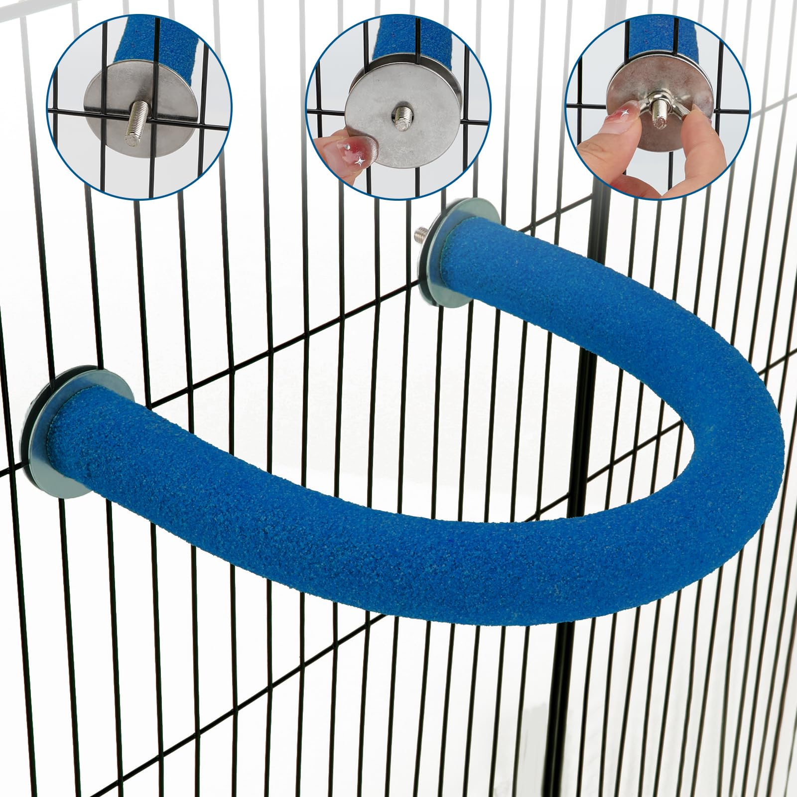 Rypet Parrot Perch Rough-Surfaced - Quartz Sands Bird Cage Perches For Small Parakeets Cockatiels, Conures, Macaws, Parrots, Love Birds, Finches Cages Toy, U Shape