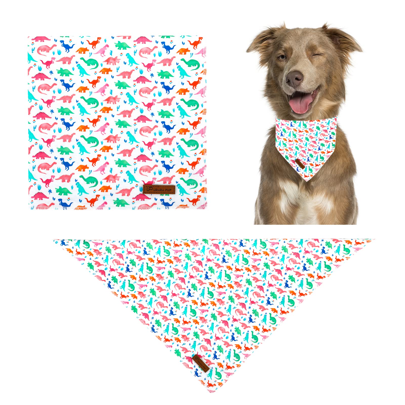 Up Urara Pup Dinosaur Dog Bandana, Comfortable Cotton Triangle Bid Scarf For Puppy Small Dogs Or Cats, Washable Pet Kerchief For