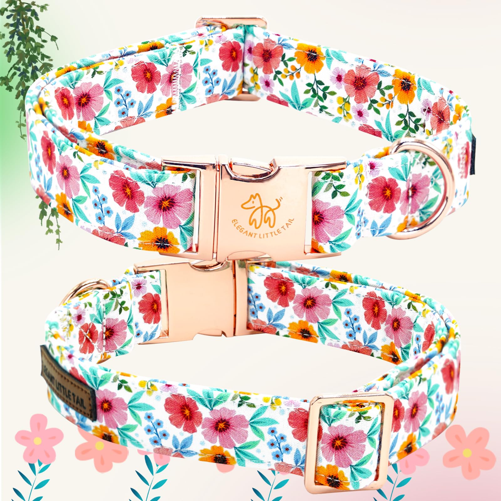 Elegant Little Tail Dog Collar- Cute Floral Dog Collar With Bow For Medium Dogs, Female Adjustable Cotton Summer Pet Bow Holiday