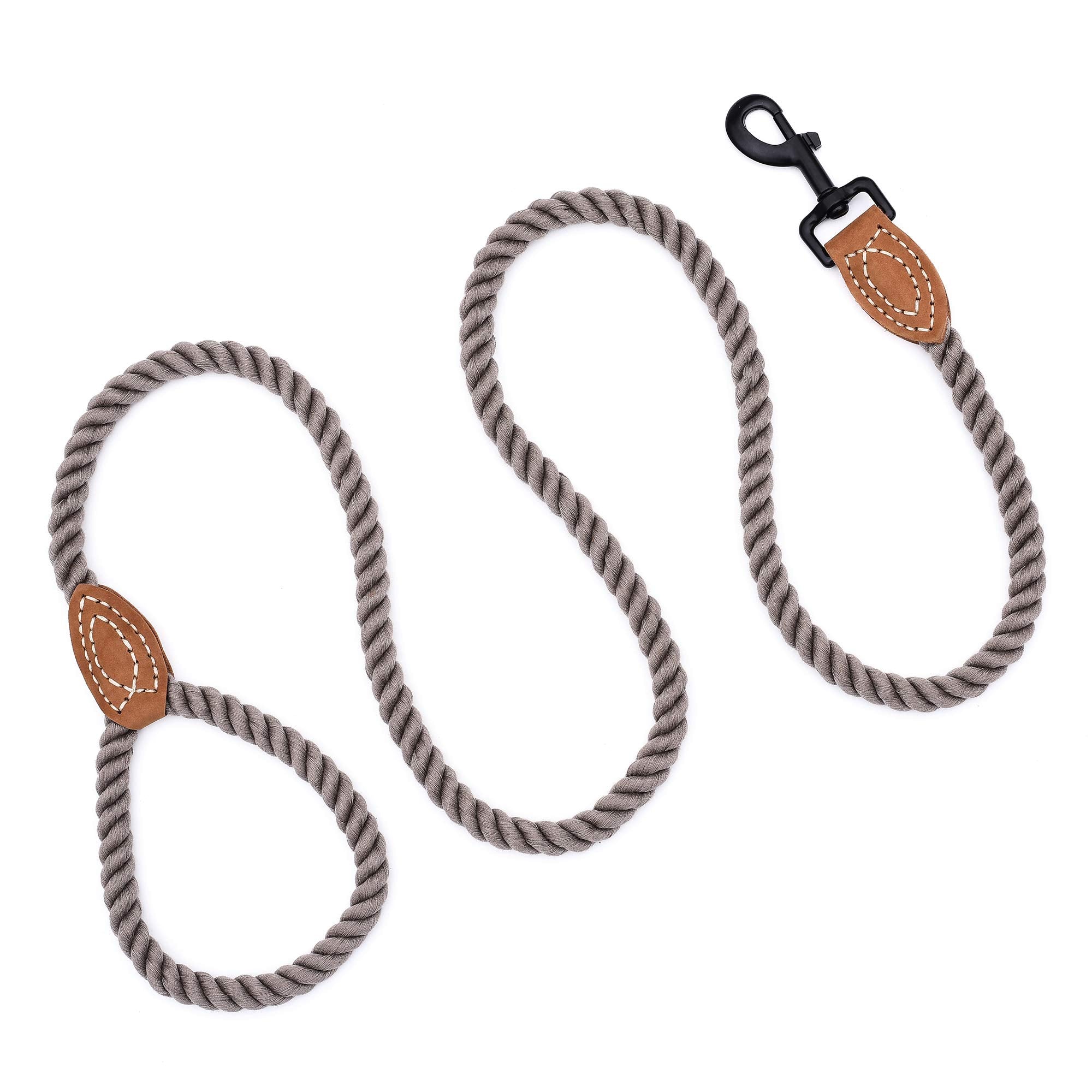 Mile High Life Braided Cotton Rope Leash With Leather Tailor Handle And Heavy Duty Metal Sturdy Clasp (Camel, 72 Inch (Pack Of 1))