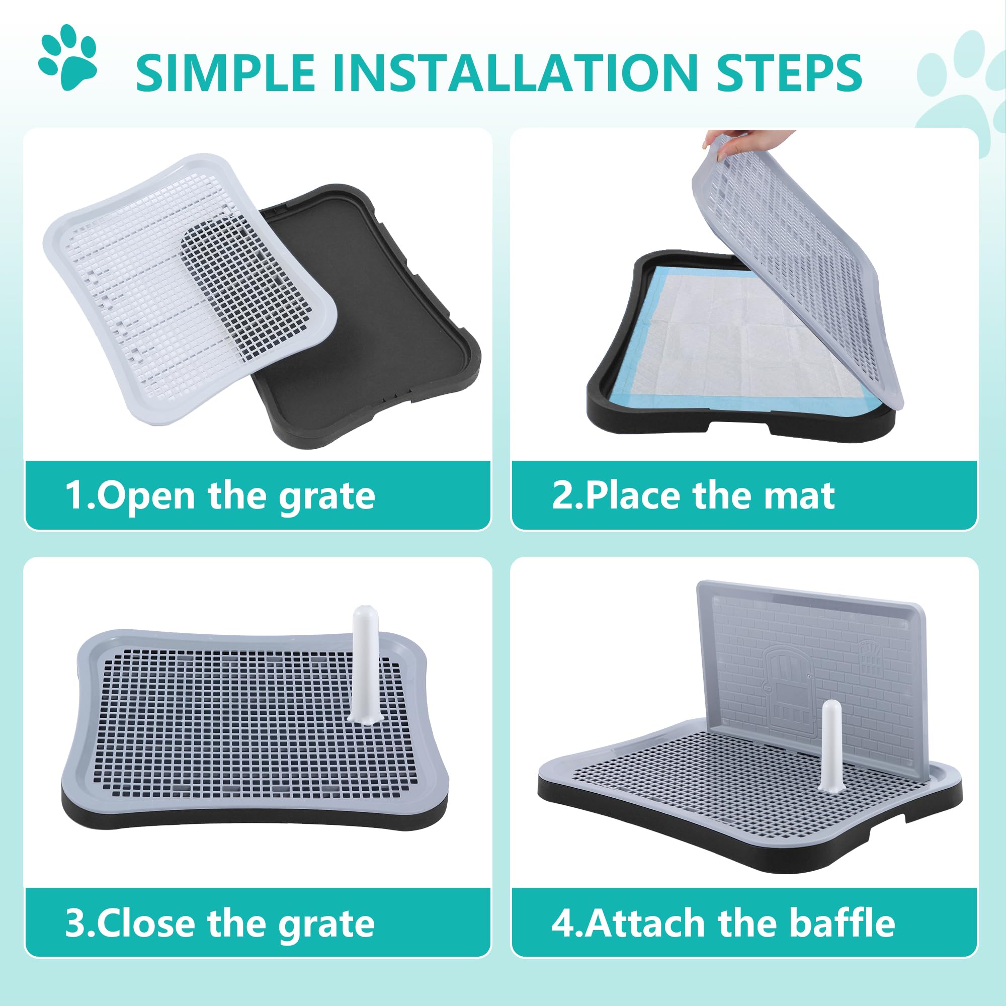 Flerdmau Indoor Dog Potty Pad, Changing Pee Pad Holder Training With Splash Guard, Puppy Pad Holder Tray For Small And Medium-Si