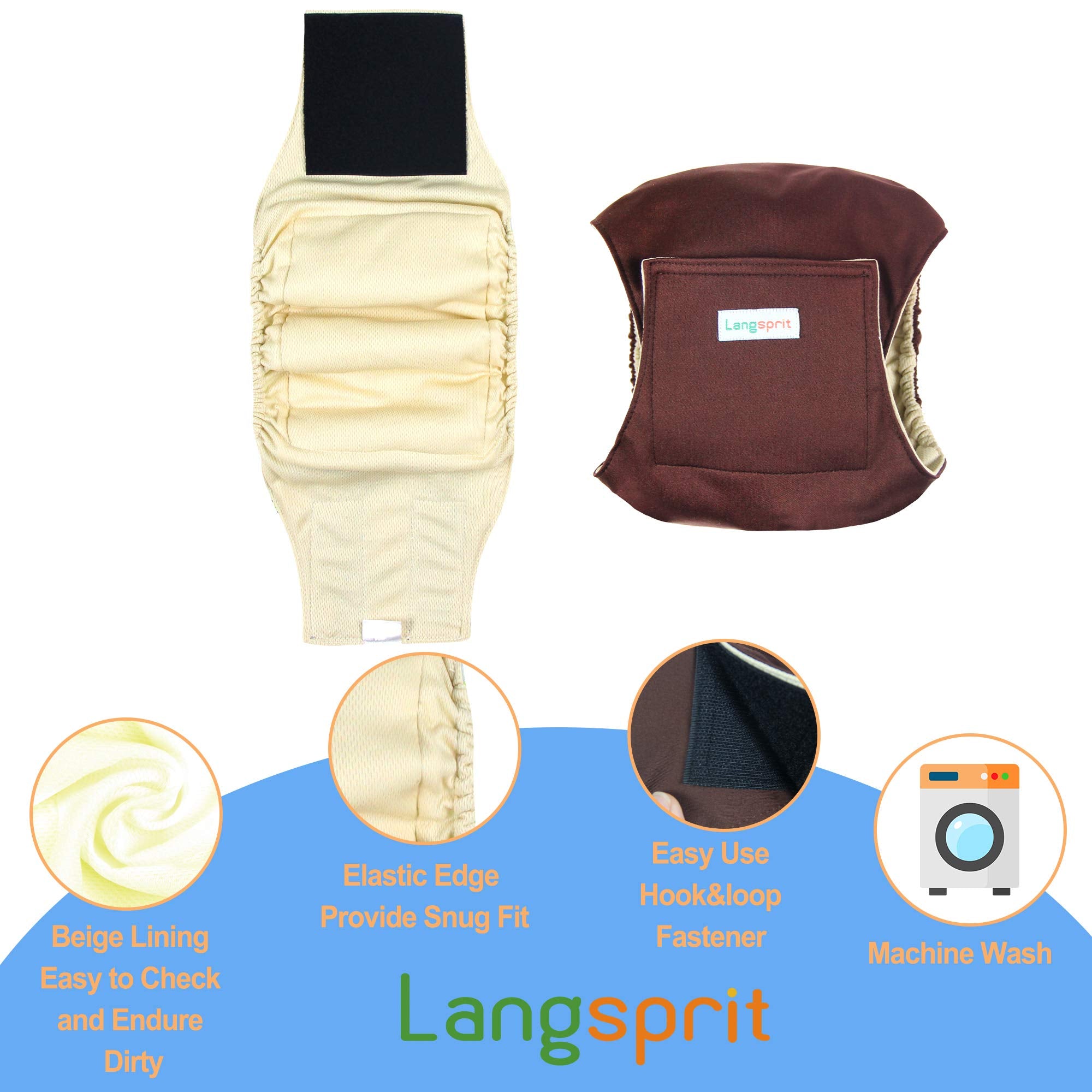 Langsprit Male Belly Bands for Dogs (Pack of 3) - High Absorbing Dog Wraps Male Washable - Reusable Dog Diapers (Black,Gray,Coff