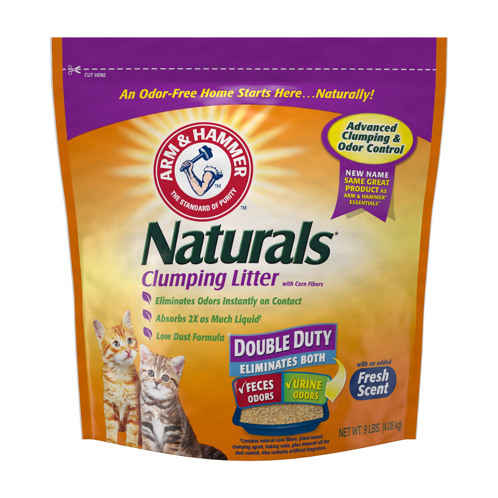 Arm & Hammer Naturals Clumping Litter, Double Duty Litter W/ Corn Fibers, 9Lb