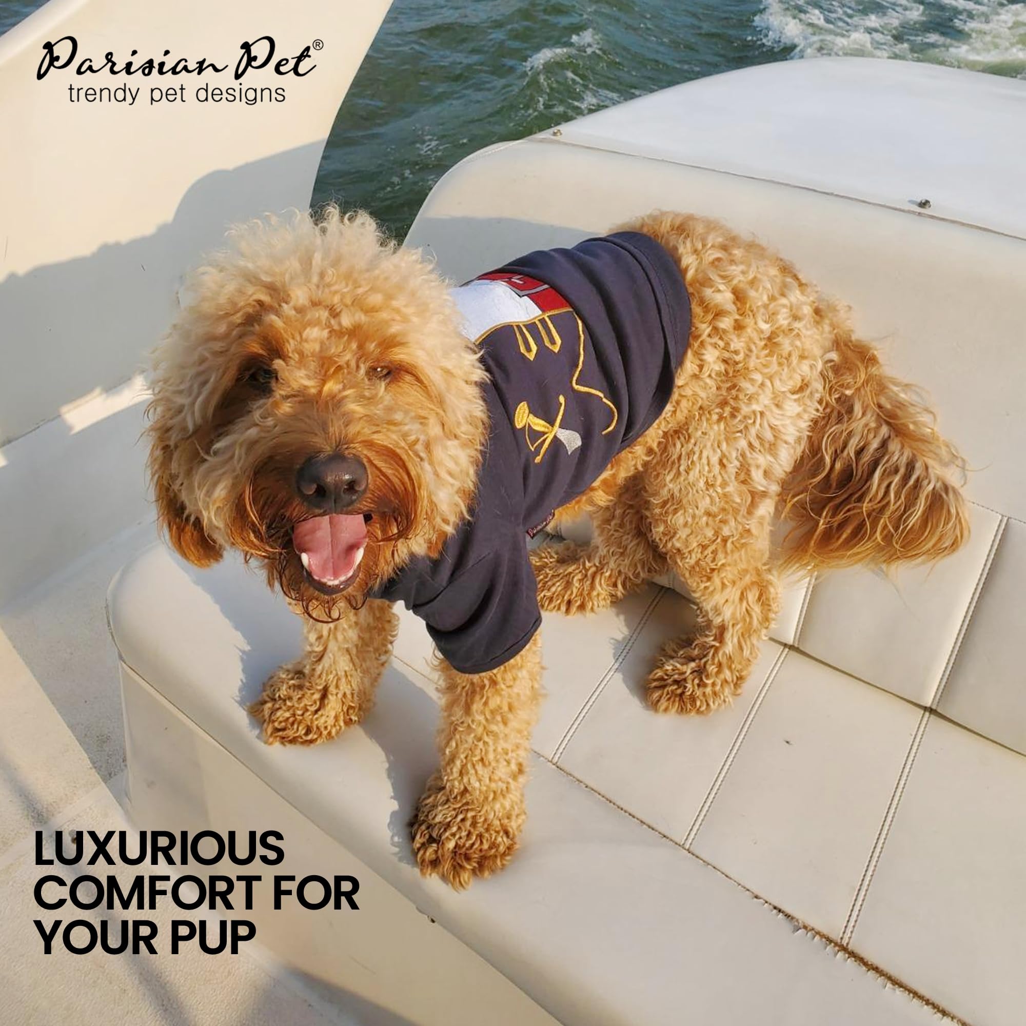 Parisian Pet Captain Sparrow Dog Shirt - Embroidered Dog Pirate Costume - 100% Cotton & Polyester Dog Halloween Costume - Sleeved Halloween Outfit - Black Dog Shirts For Large Dog - Pet Clothes - 3Xl
