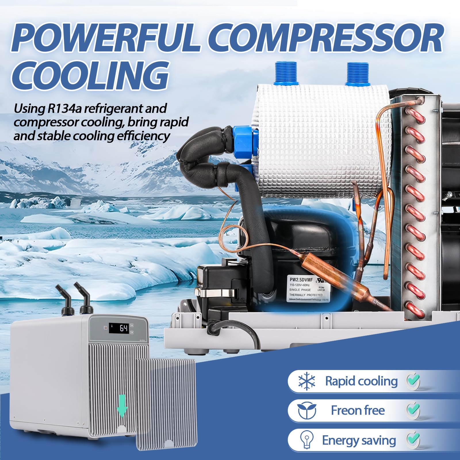 Poafamx Aquarium Chiller 42Gal Water Chiller for Fish Tank 1/10 HP Water Cooler Refrigeration Compressor for Axolotl Hydroponics