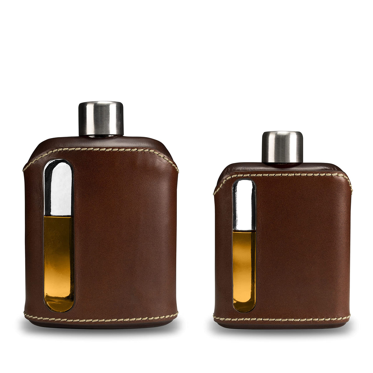 Ragproper Modern Glass Hip Flask For Whiskey And Spirits (Single Shot 100Ml  Double Shot 240Ml, Leather Dark Brown)