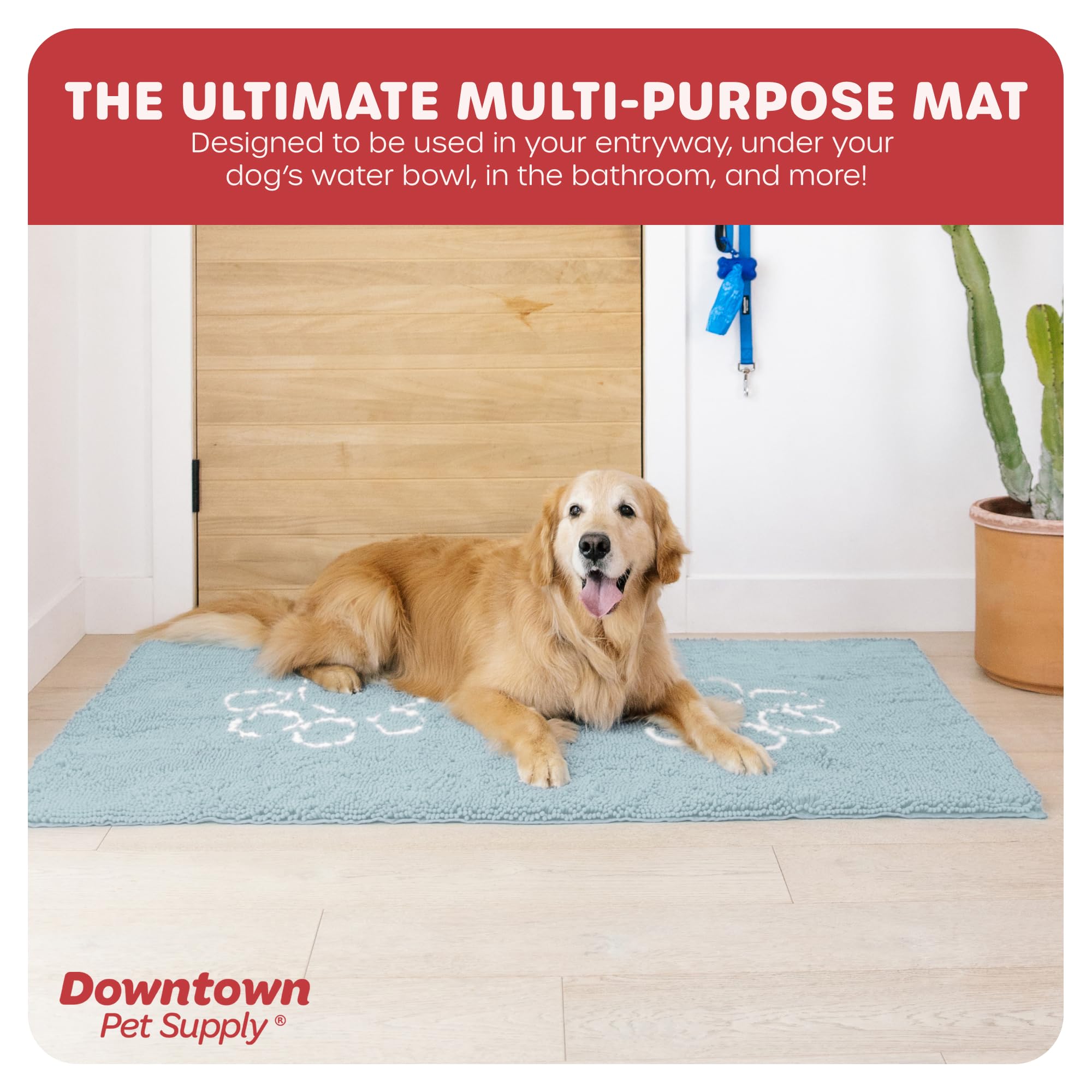 My Doggy Place Microfiber Dog Mat for Muddy Paws, 60 x 36 Oatmeal with Paw Print - Non-Slip, Absorbent and Quick-Drying Dog Paw