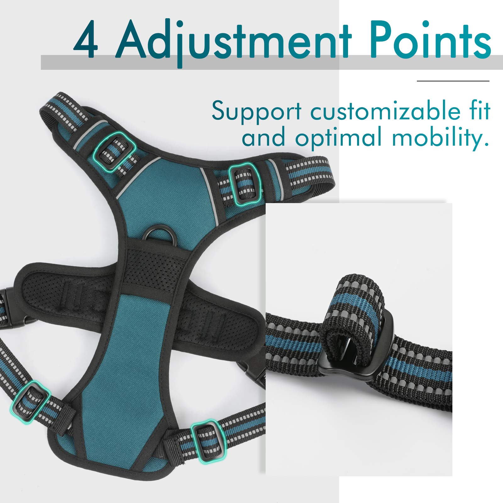 Rabbitgoo Dog Harness, No-Pull Pet Harness With 2 Leash Clips, Adjustable Soft Padded Dog Vest, Reflective No-Choke Pet Oxford Vest With Easy Control Handle For Large Dogs, Blue Coral, L