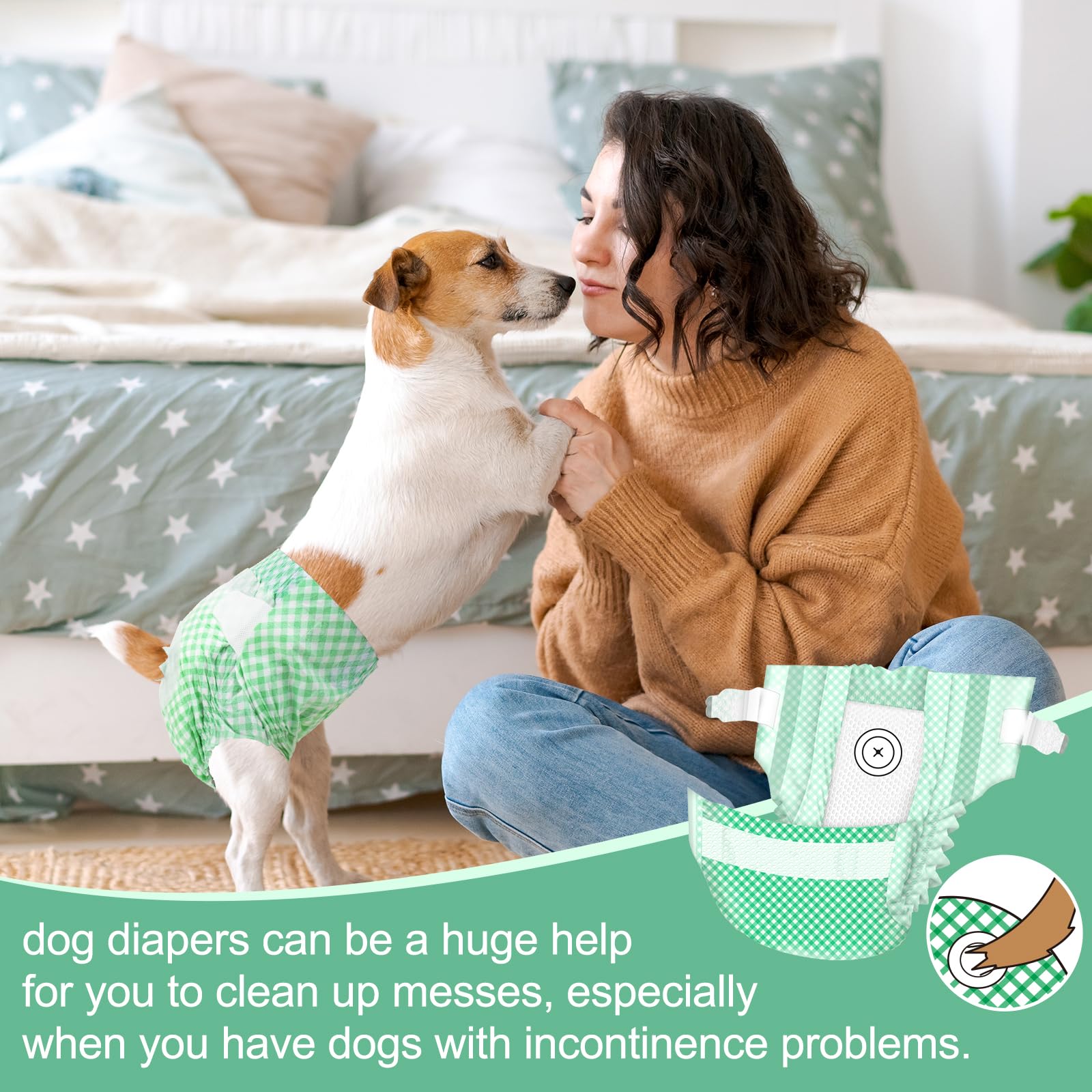 Pet Soft Dog Diapers Female - Disposable Doggie Diapers For Female Dogs, Puppy & Cat Diapers With Adjustable Foam Tail Hole, 24Pcs (Xs,Green)