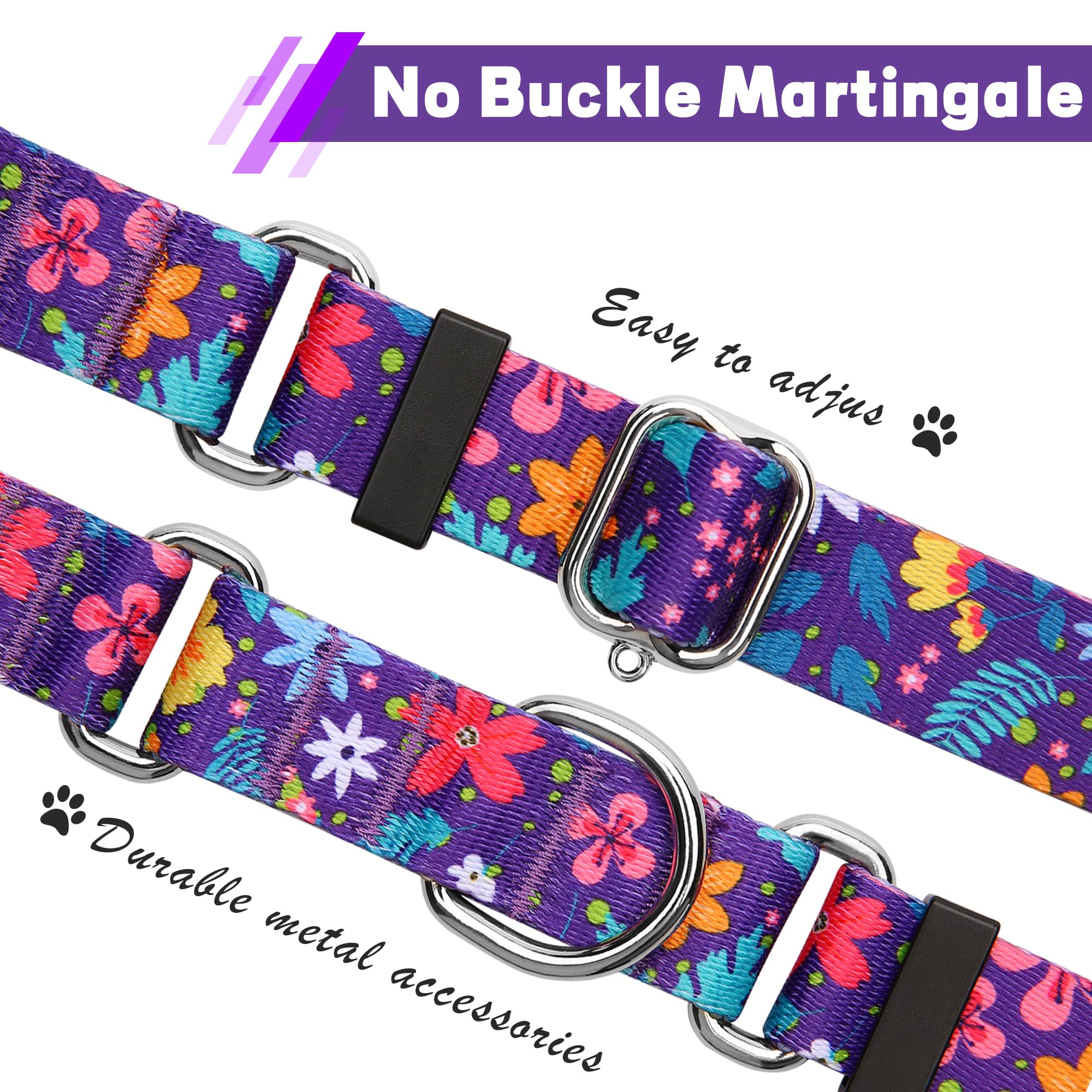 Hikiko Martingale Collar For Dogs With No Buckle Flower Dog Collars Pretty Cute Purple Dog Collar For Small Dogs,Colourful Bloss