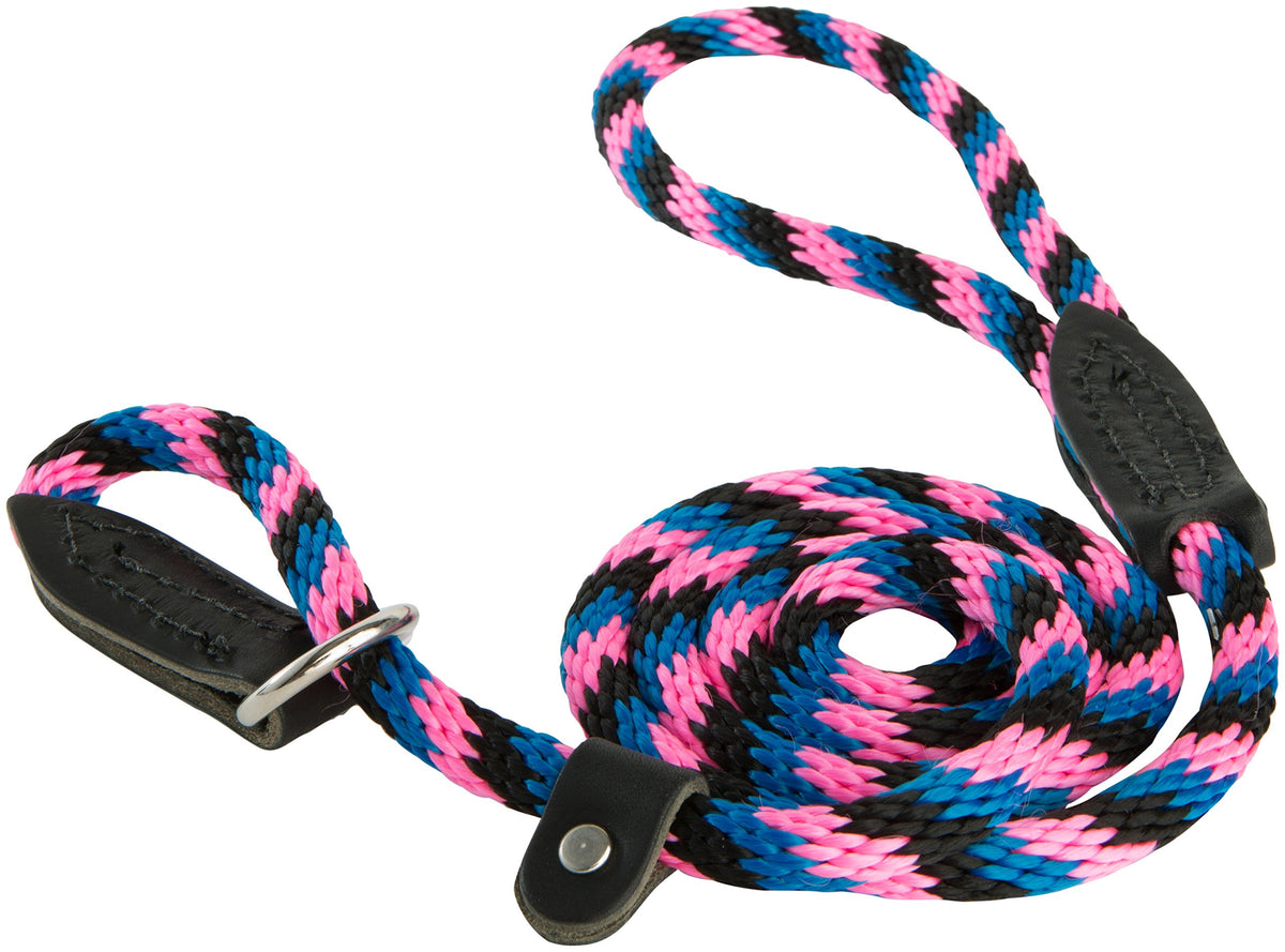 Omnipet British Rope Slip Lead For Dogs, 4', Black/Hot Pink/Blue