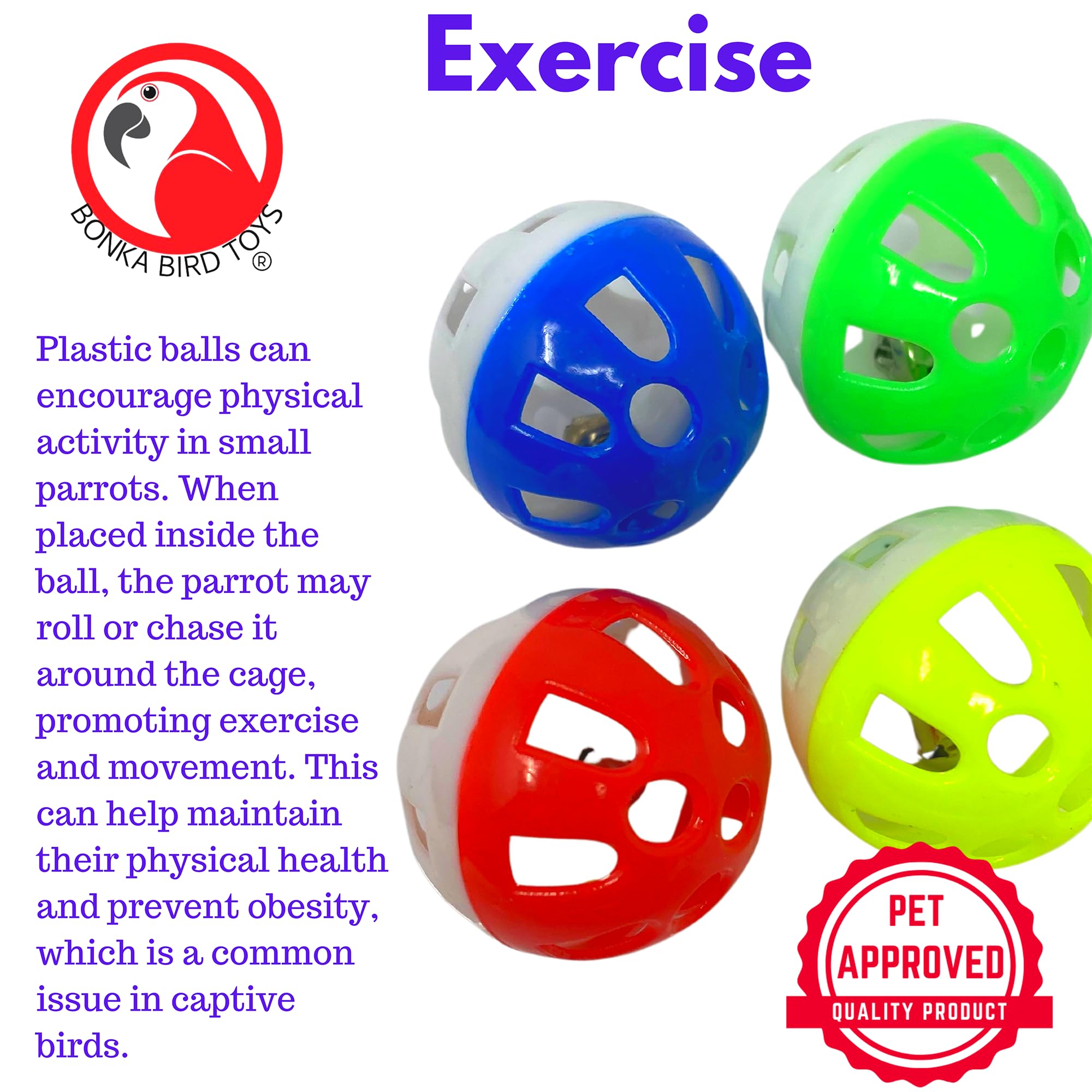 Bonka Bird Toys 35036 Pk4 Jingle Balls Foot Talon Parrot Cage Toys, Parrotlet, Budgie, Quaker, Cockatiel, Parakeet, Cat, Kitten, And Similar