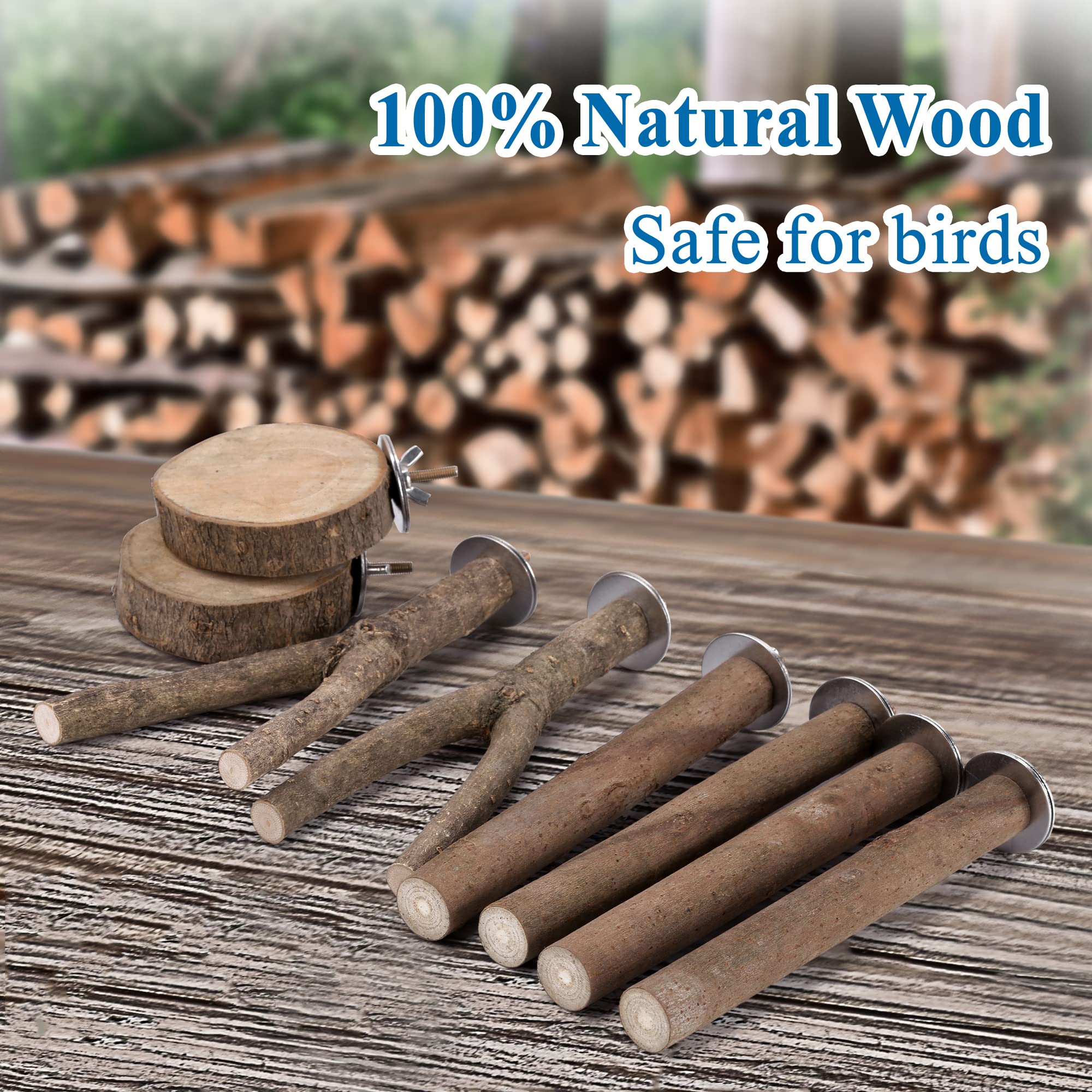 Mogoko 8 Pcs Natural Wood Bird Perch Birdcage Stand Wooden Parrot Perch Stand Perch Platform Cage Accessories For Parrotlets Budgies Cockatiels Parakeets Lovebirds