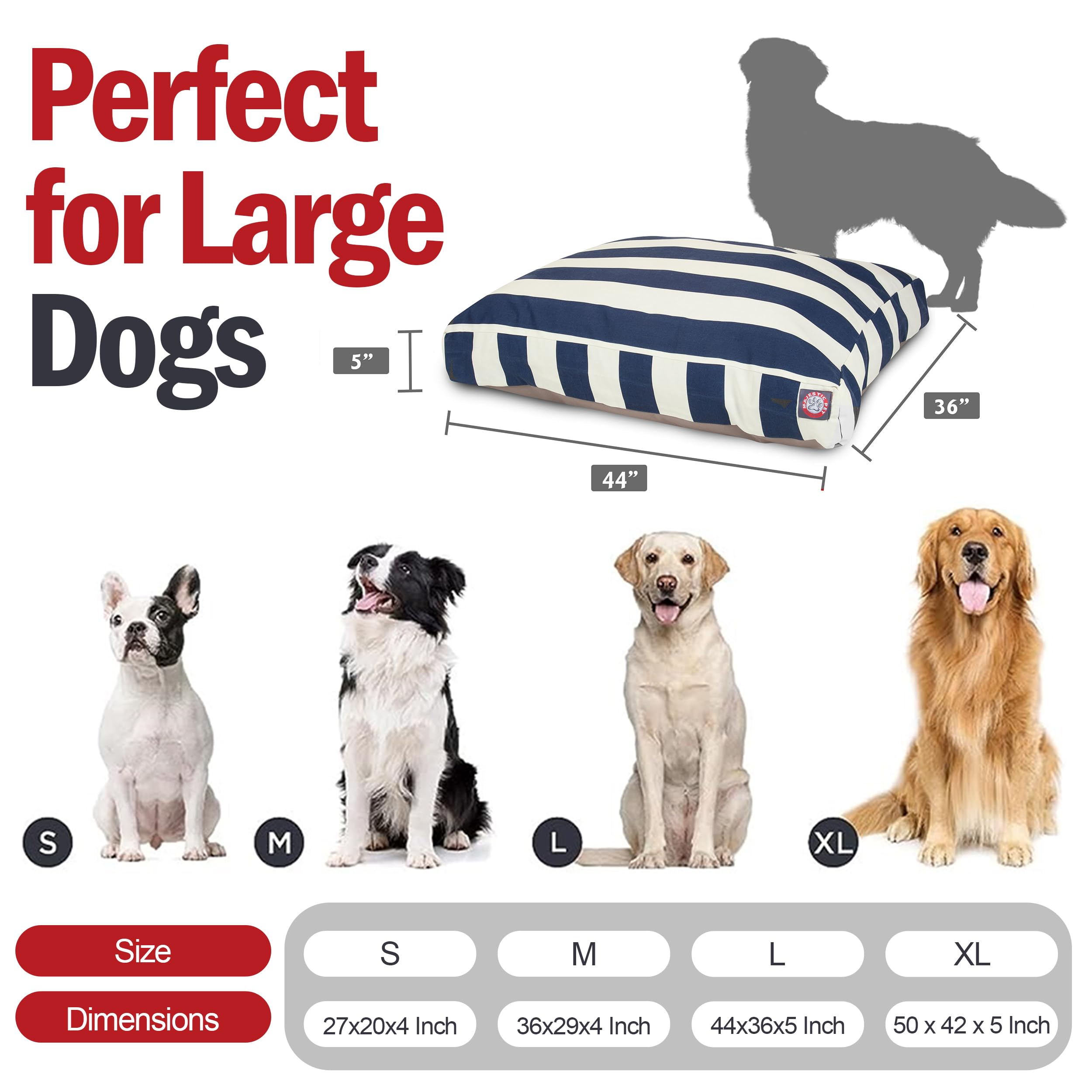 Majestic Pet Rectangle Large Dog Bed Washable - Non Slip Comfy Pet Bed - Dog Crate Bed with Removable Washable Cover - Dog Kenne