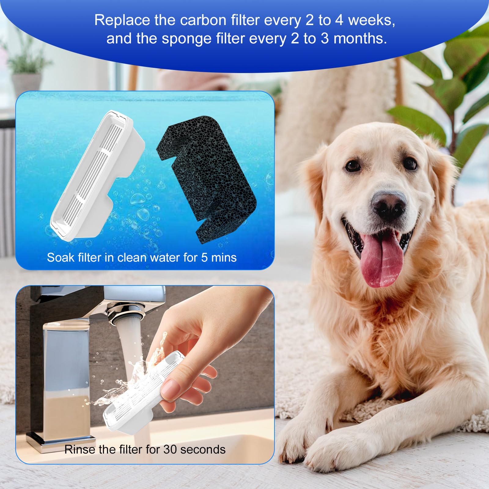 Vekonn Replacement Filter for Dog Water Fountain 5L, 6 Carbon Filters plus 6 Foam Filters