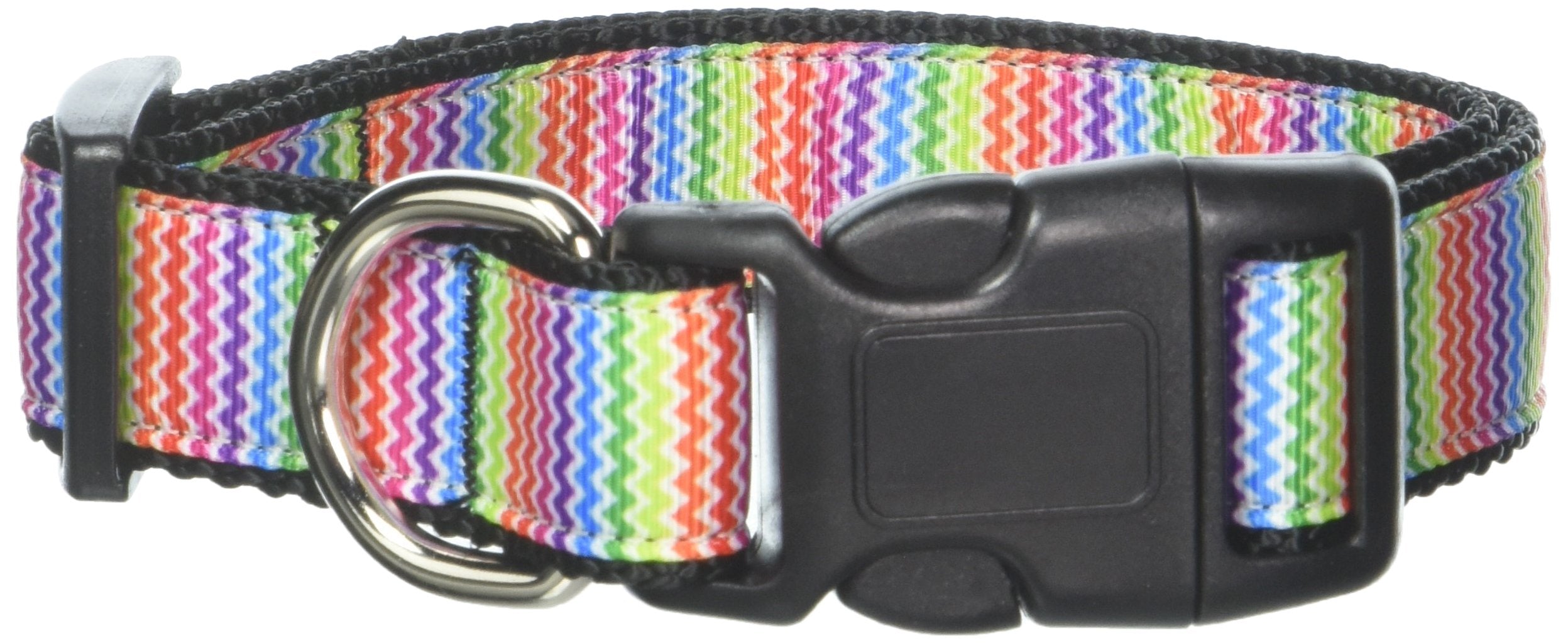 Mirage Pet Products Zigzaggy Rainbow Nylon Ribbon Dog Collar, Medium