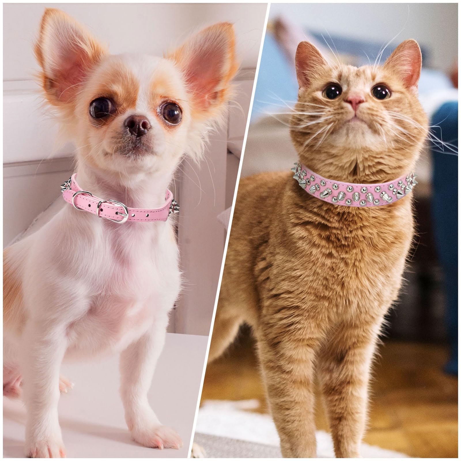 Doggyzstyle Small Pink Spiked Dog Cat Collar For Small Medium Dogs Girl Female - Adjustable Studded Puppy Collars - Soft Padded