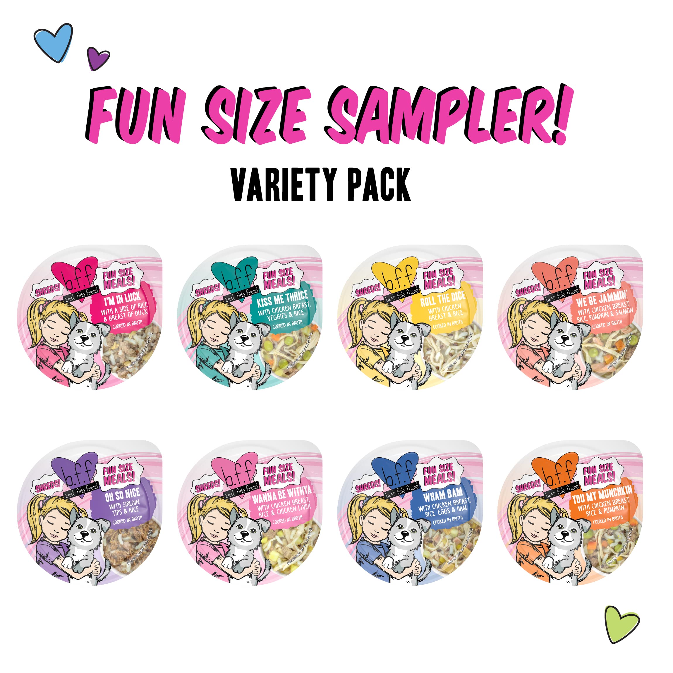 Weruva B.F.F. Fun Size Meals Sampler Pack, 2.75oz Cups, Pack of 8 - Variety for Your Best Friend