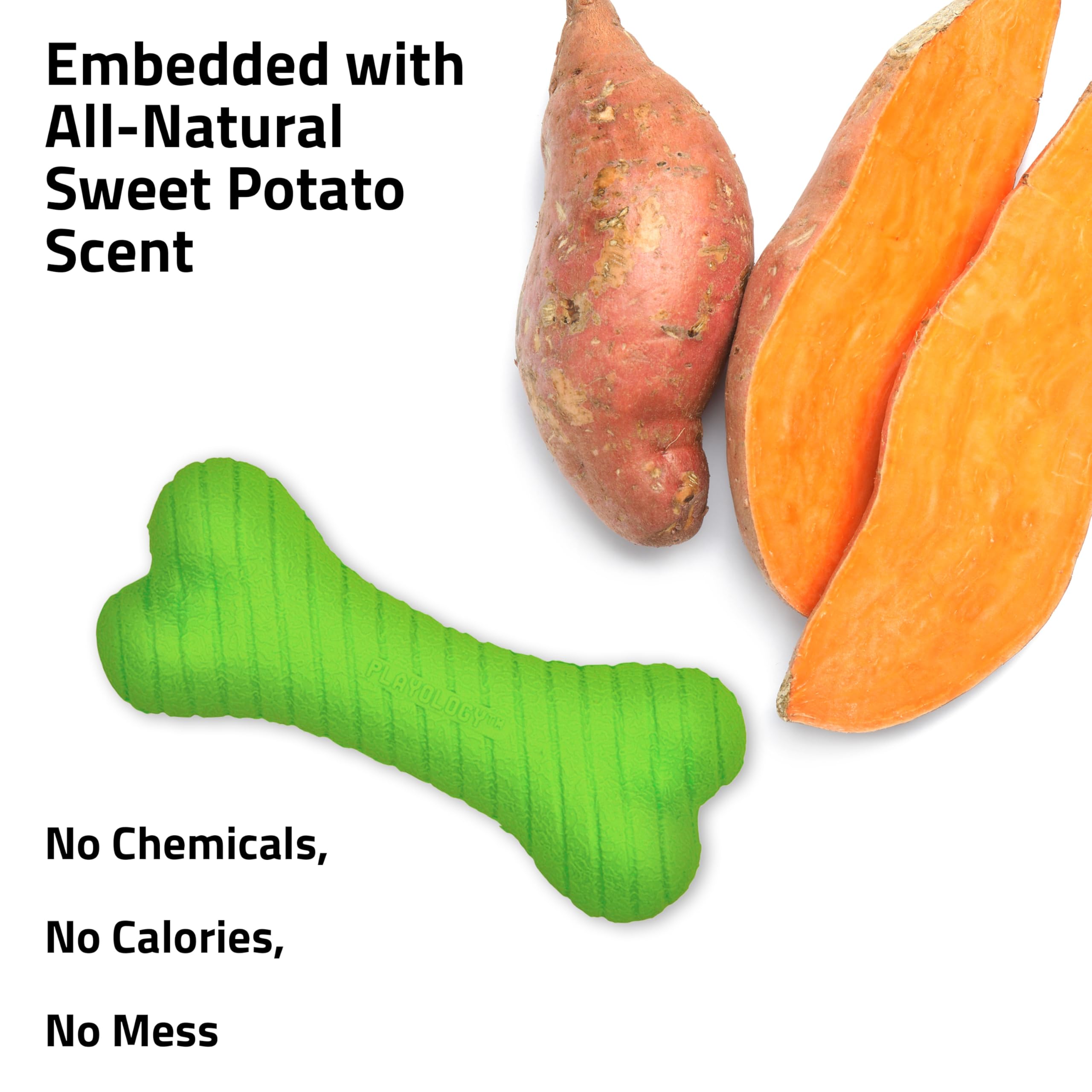 Playology Dog Toys | Dual Layer Bone Durable Chew Toy Bone for Dogs | Jumbo Sweet Potato Scented Toy - Easy to Clean and Made fr