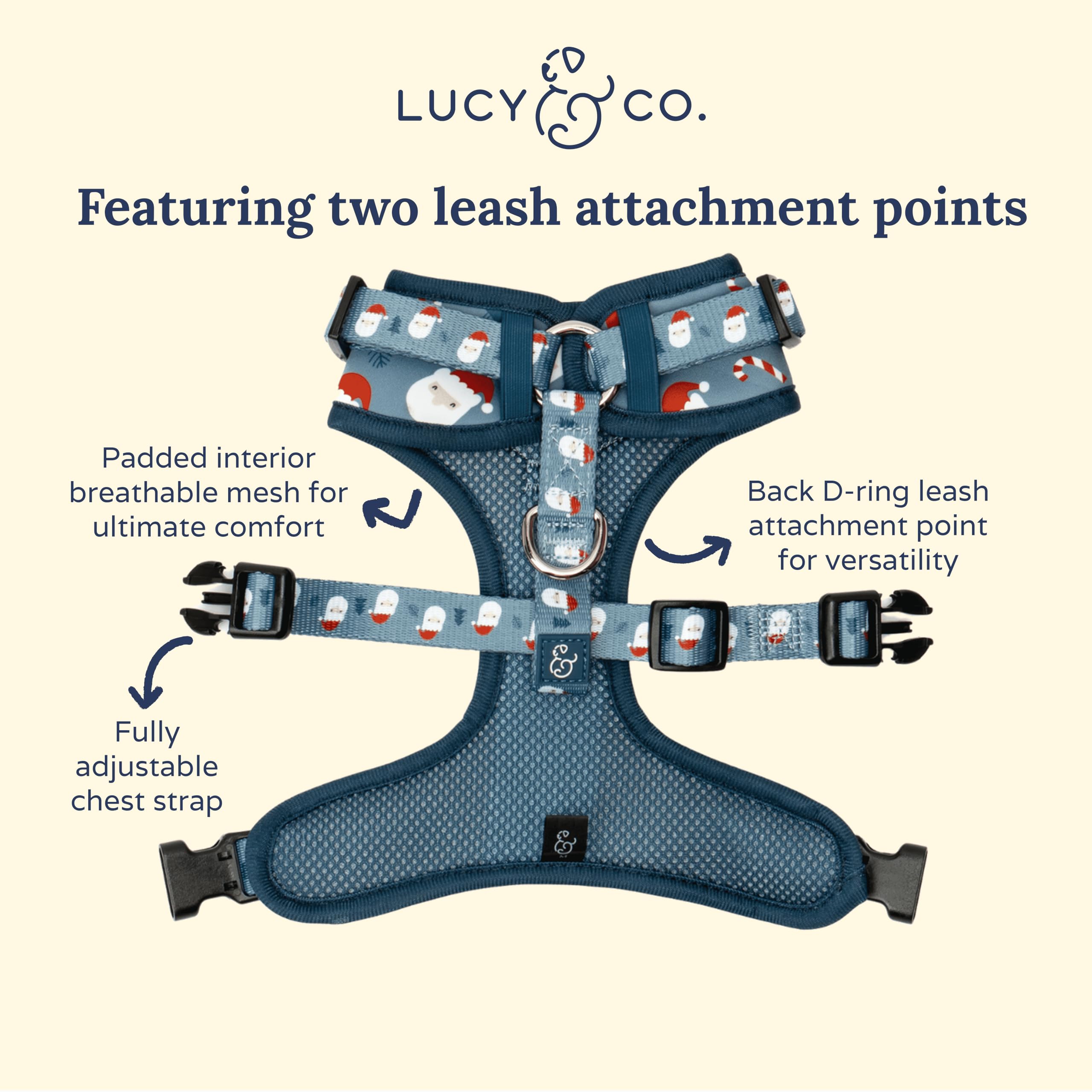 Lucy & Co. Cute No-Pull Santa Land Frost Harness - Stop Pulling & Walk Easy - Harness Available in XS-XL for Small, Medium, and