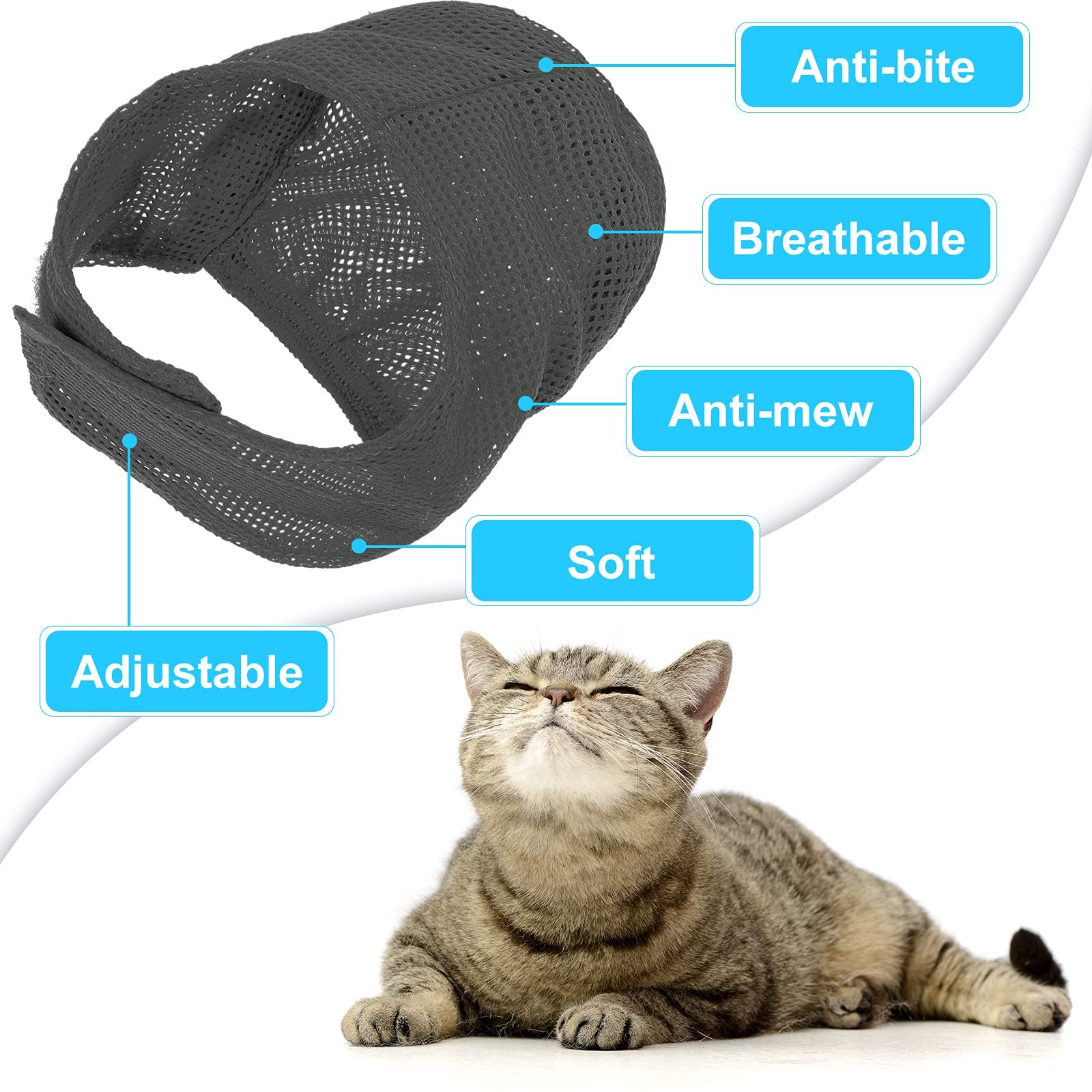 5 Pieces Cat Bathing Bag Set Cat Grooming Bag Adjustable Pet Shower Net Bag Cat Muzzles Anti-Bite Anti-Scratch Nail Clipper Tick Remover Tool Massage Brush For Bathing Cleaning Trimming (Grey-White)