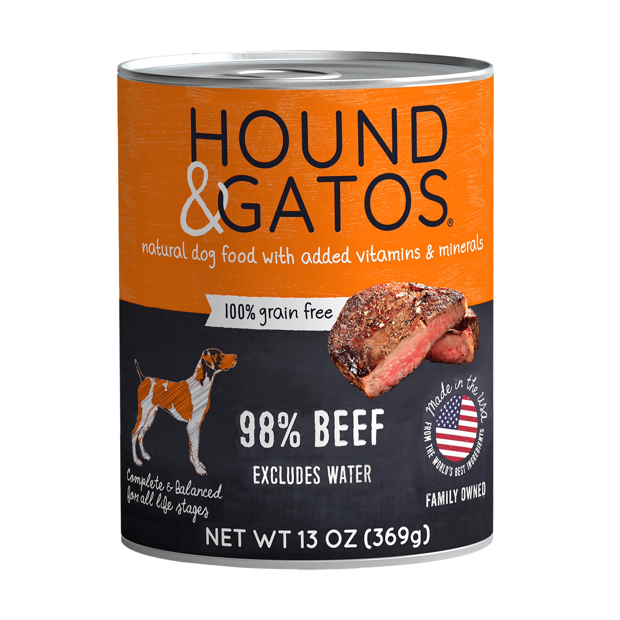 Hound & Gatos Beef Wet Dog Food, Single Protein, 98% Real Meat Formula, Supports Digestive Health, Grain Free Limited Ingredient