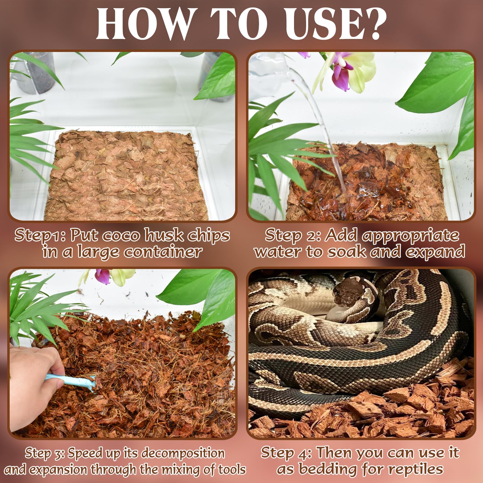 ZeeDix 10LB Coco Fiber Chips Substrate for Reptiles, 72 Quart Coconut Fiber Husk Substrate Mulch Coco Chips Bricks Reptiles Bedd