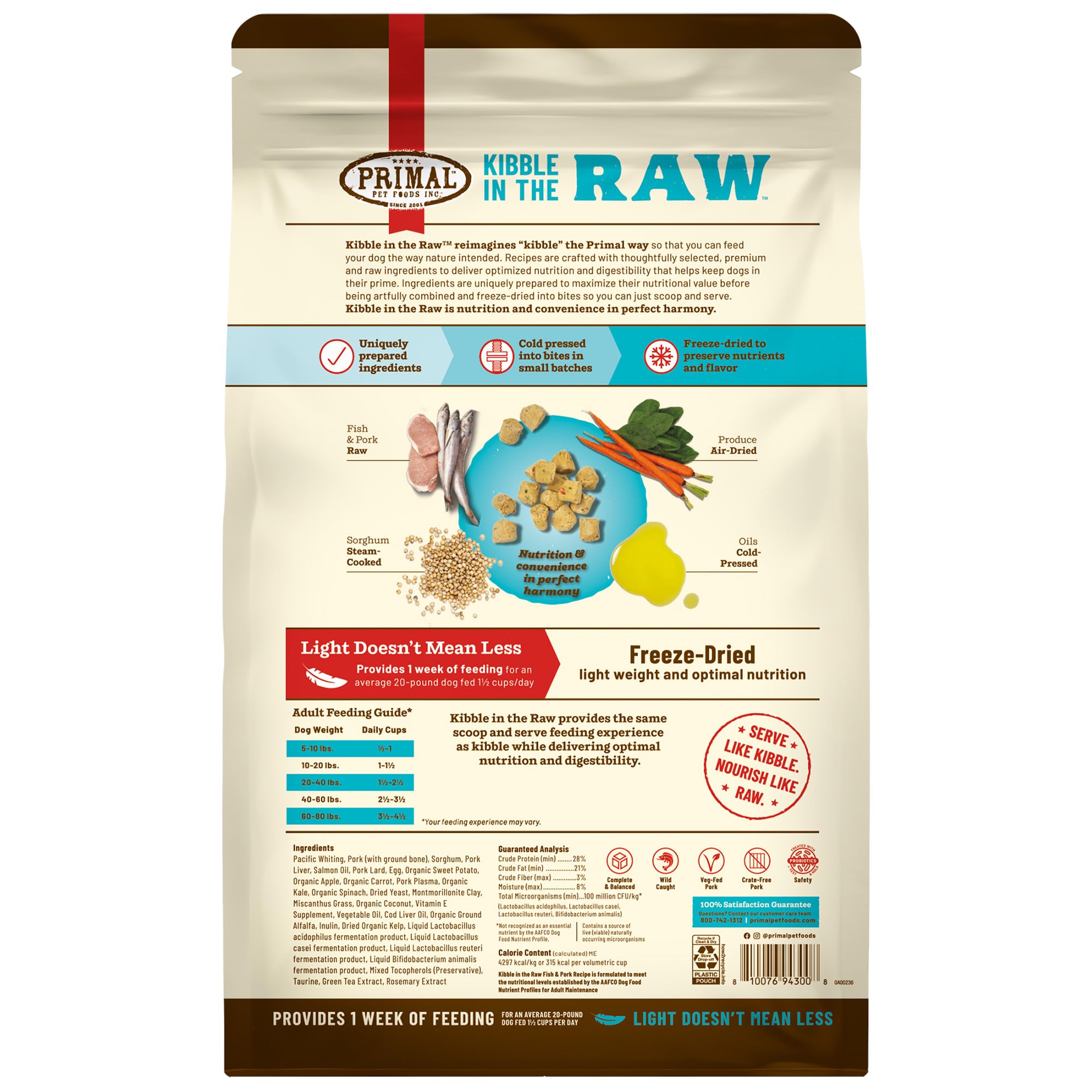 Primal Kibble in The Raw, Freeze Dried Dog Food, Fish & Pork, Scoop & Serve, Made with Raw Protein, Whole Ingredient Nutrition,