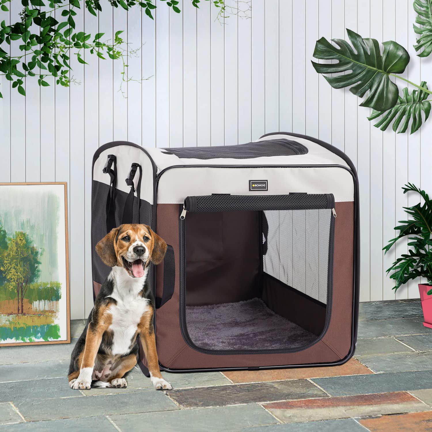 Donoro Dog Kennels And Crates For Medium Dogs, Portable Pop Up Indoor Pet Cage With Sturdy Wire Frame, Collapsible Travel Crate
