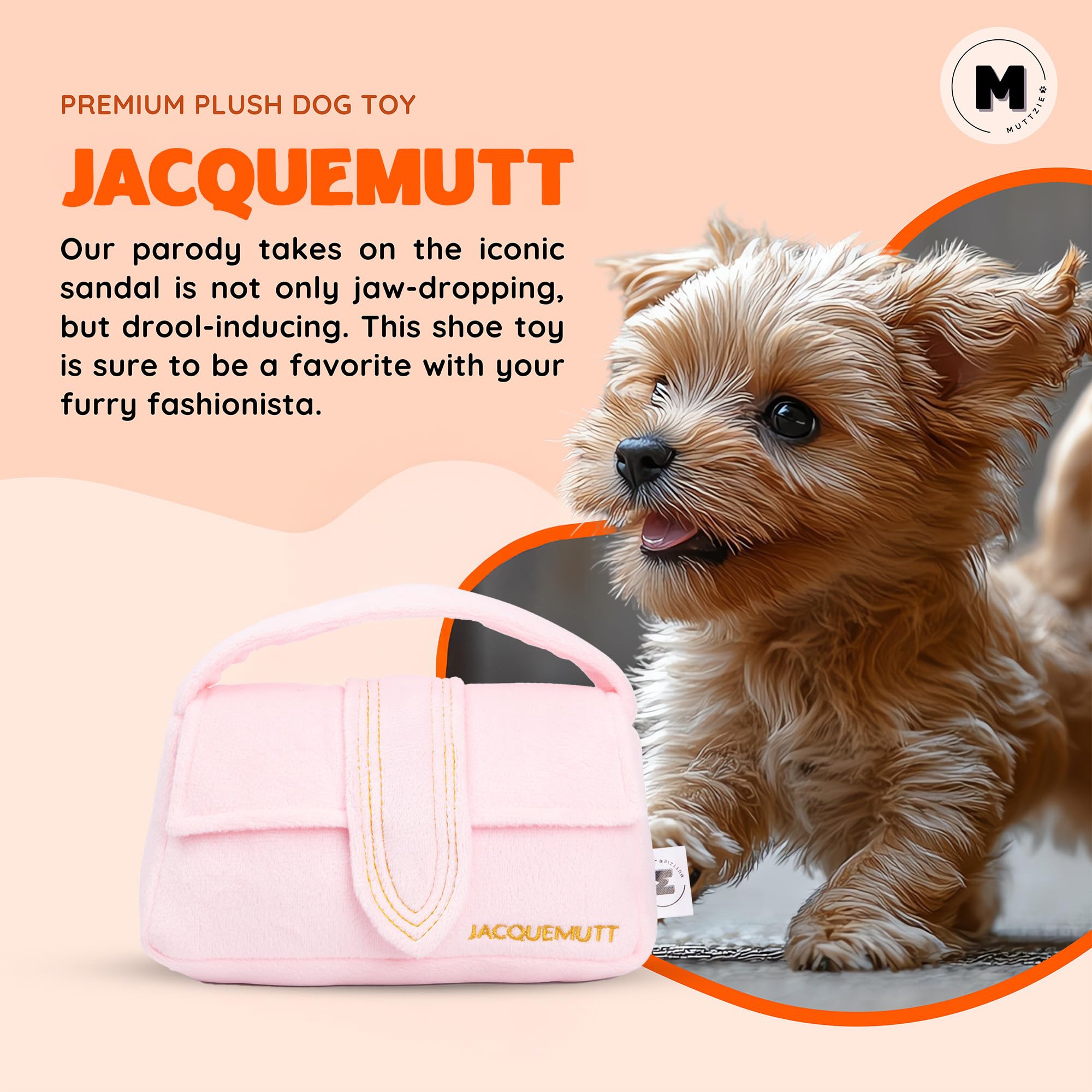 Muttzie Jacquemutt Handbag - Adorable Plush Parody Dog Toy with Dual Squeaker for Engaging and Safe Playtime for Dogs