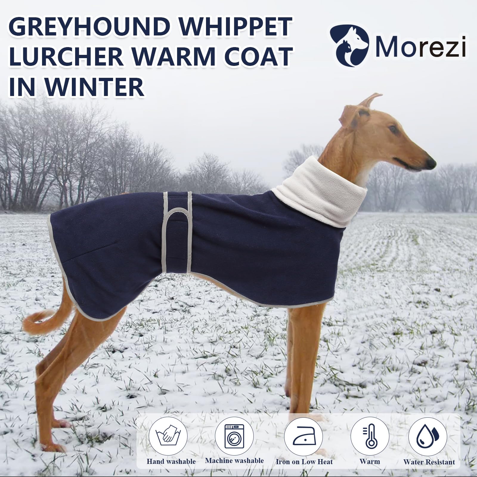 Dog Coats With Reflective Bar, Dog Winter Coat Soft Polyester Fleece, Adjustable Band - Dog Winter Jacket For Greyhounds, Lurchers And Whippets - Navy - Xl