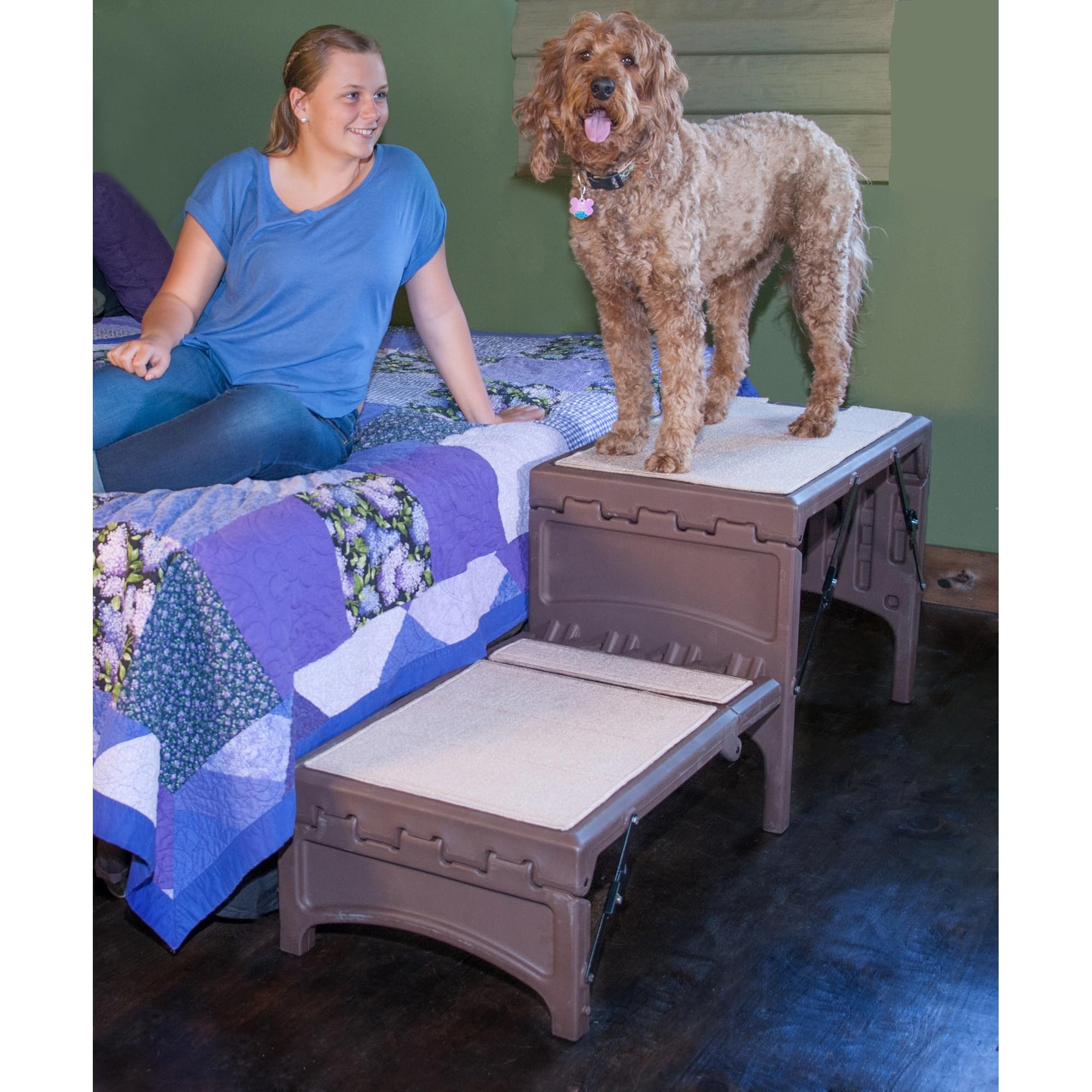 Pet Gear Free Standing Pet Ramp for Cats and Dogs, No Assembly Required, Easy Fold for Storage or Travel, Portable, Walnut