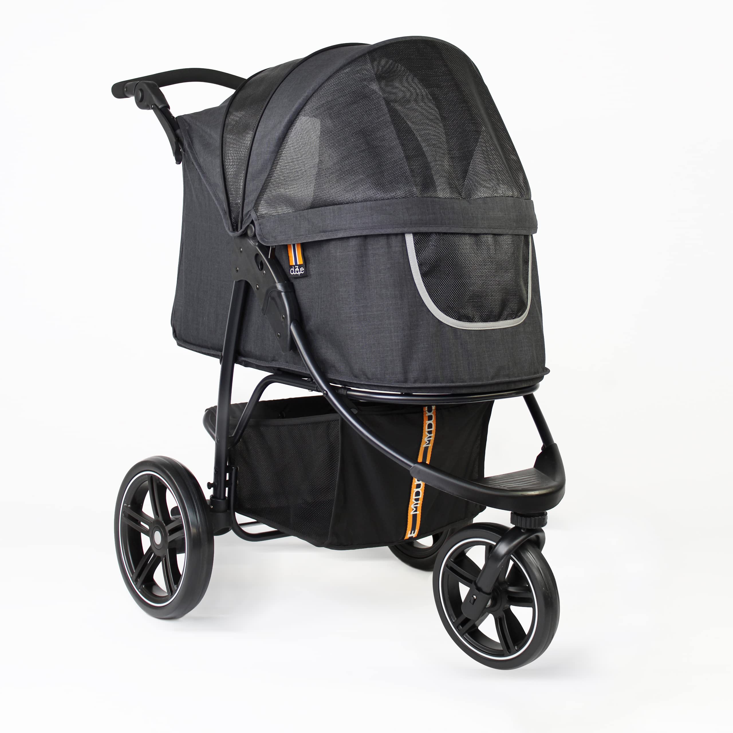 My Duque - Cooper Dog & Pet Robust Buggy, Jogger Holds Up To 32 Kg / 70Lbs, Easy Fold, Multi-Height Adjustable Soft Touch Handle, Reflective Accents, Mesh Inserts, Zippered Exits, Storage Basket Below
