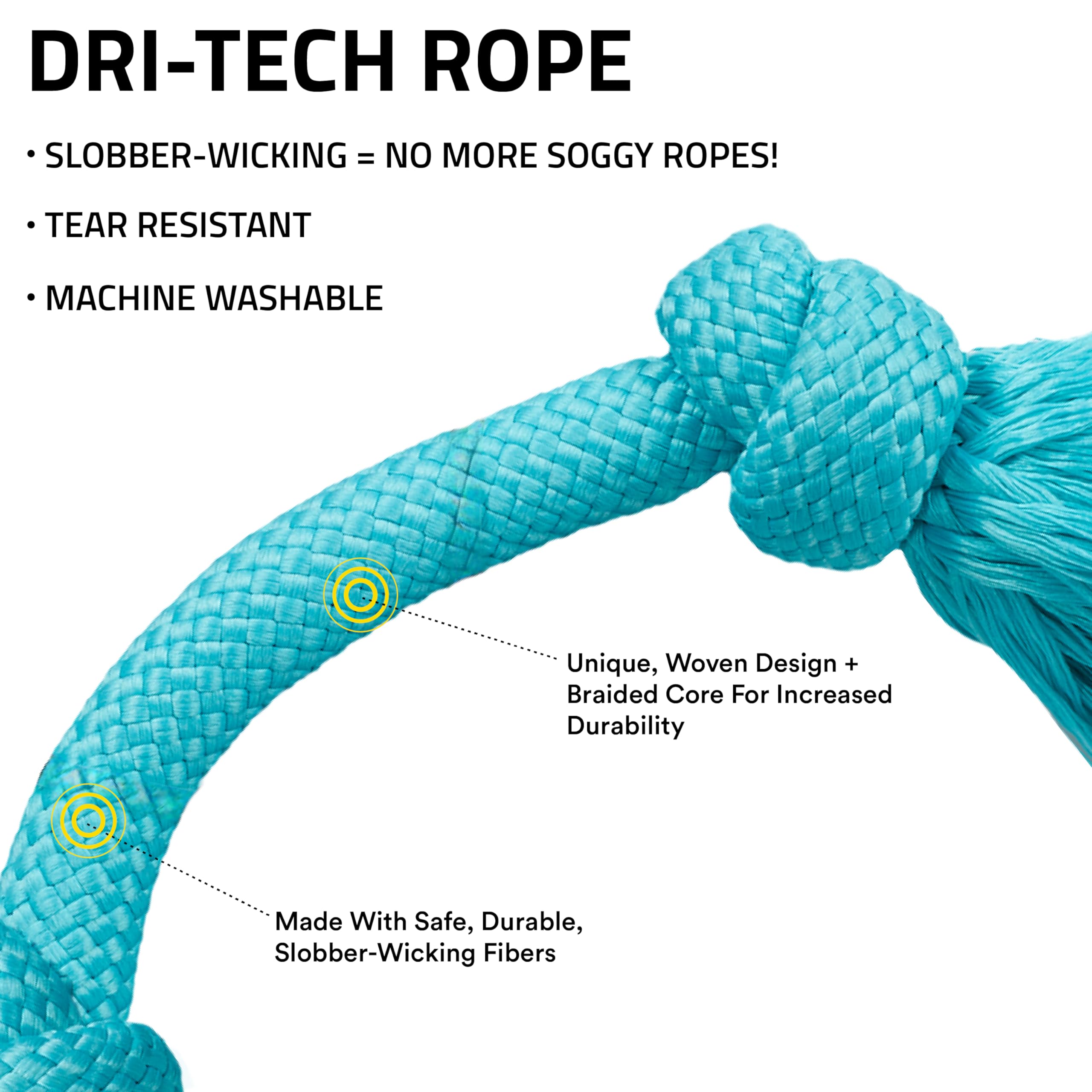 Playology Dog Toys | Dri-Tech Rope Toy Tug of War Rope for Aggressive Chewers | Medium Peanut Butter Scented Toy - Easy to Clean