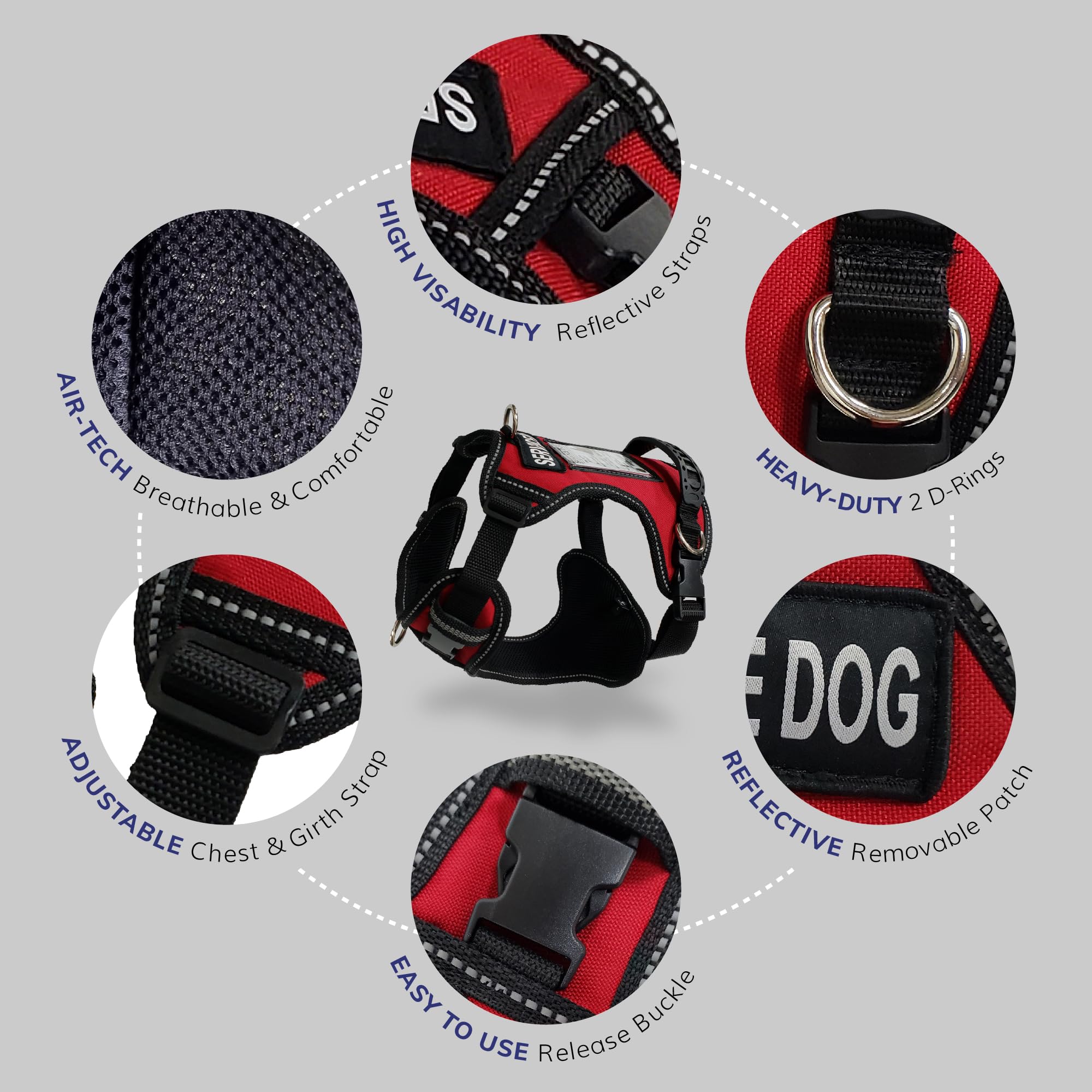 Activedogs Service Dog Vest No Pull Harness - Adjustable No Choke Service Dog Harness For Medium Large Dogs - Service Dog Patch, Control Handle, Id Window, D-Rings & Reflective Padding - Red, 24'-32'
