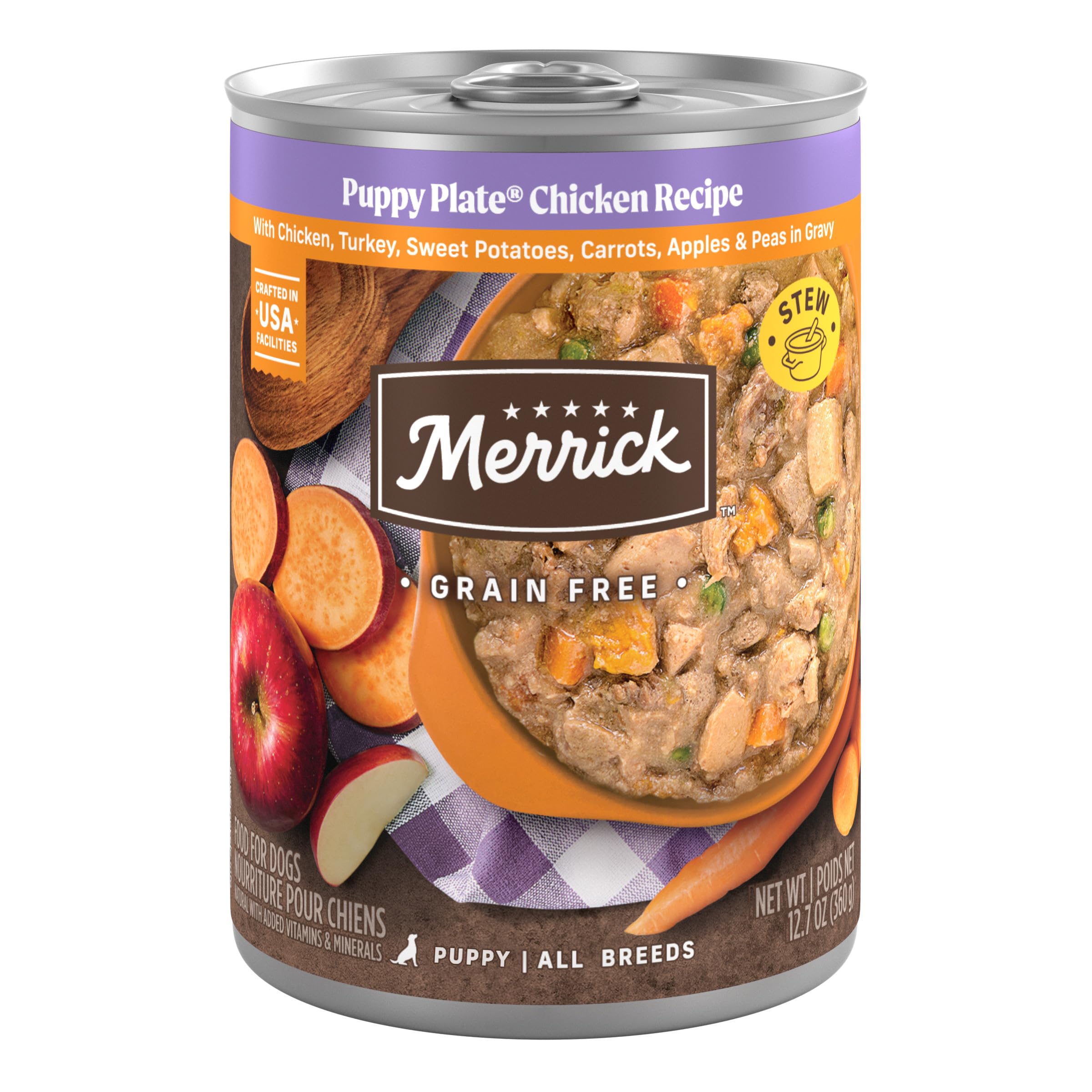 Merrick Grain Free Wet Puppy Food, Chicken Recipe, 12.7 oz (Pack of 12), Gluten Free Canned Dog Food
