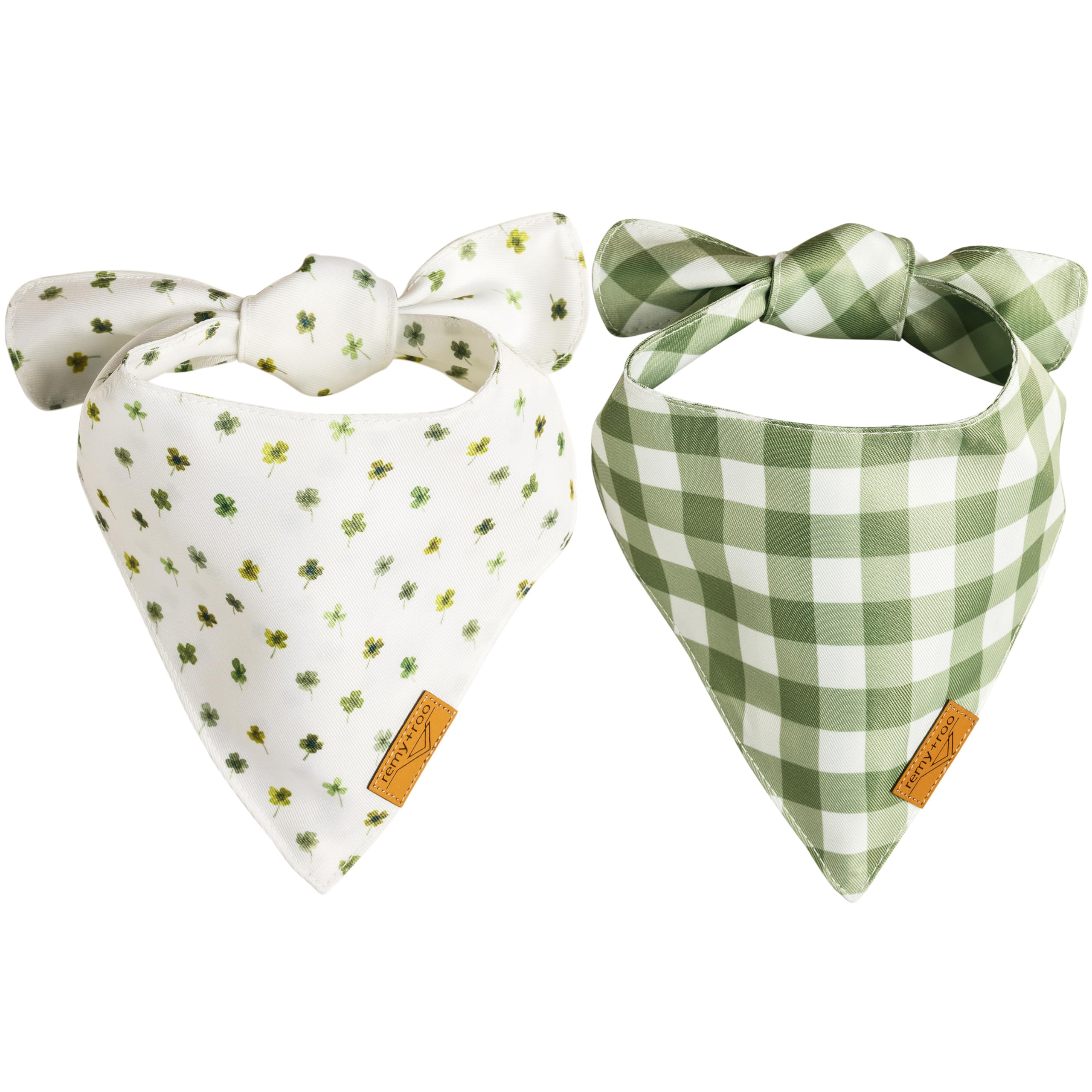 Remy+Roo Small Dog Bandanas - 2 Pack Lucky Set | Premium Durable Adjustable Polyester Fabric | Patented Shape Boy & Girl Dog Ban
