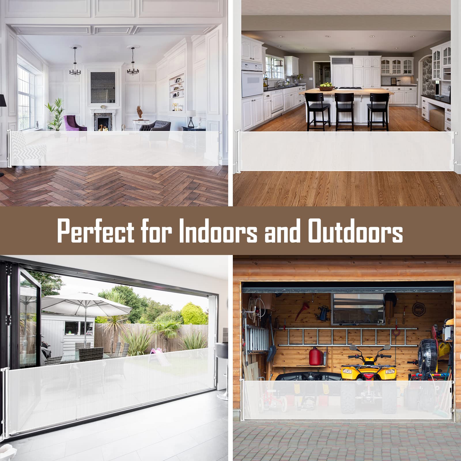 185 Inch Wide Retractable Baby Gates Outdoor Retractable Dog Gate Indoor Extra Long Baby Gate Retractable Pet Gate, Dog Gates fo