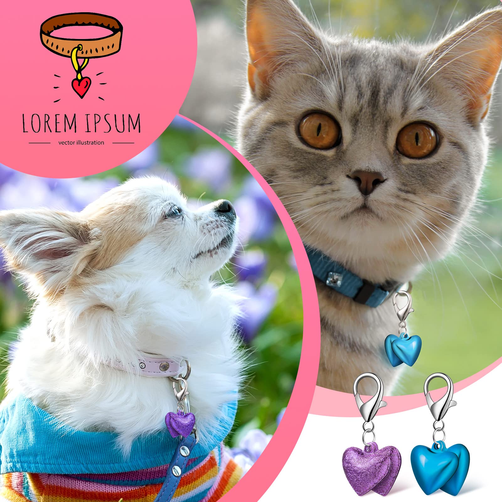 Kajaia 14 Sets Collar Charms Cat Bell For Dog Collar Heart Pet Cat Bell Dog Collar Bell Colorful Small Cat Collar Bells Pet Pend